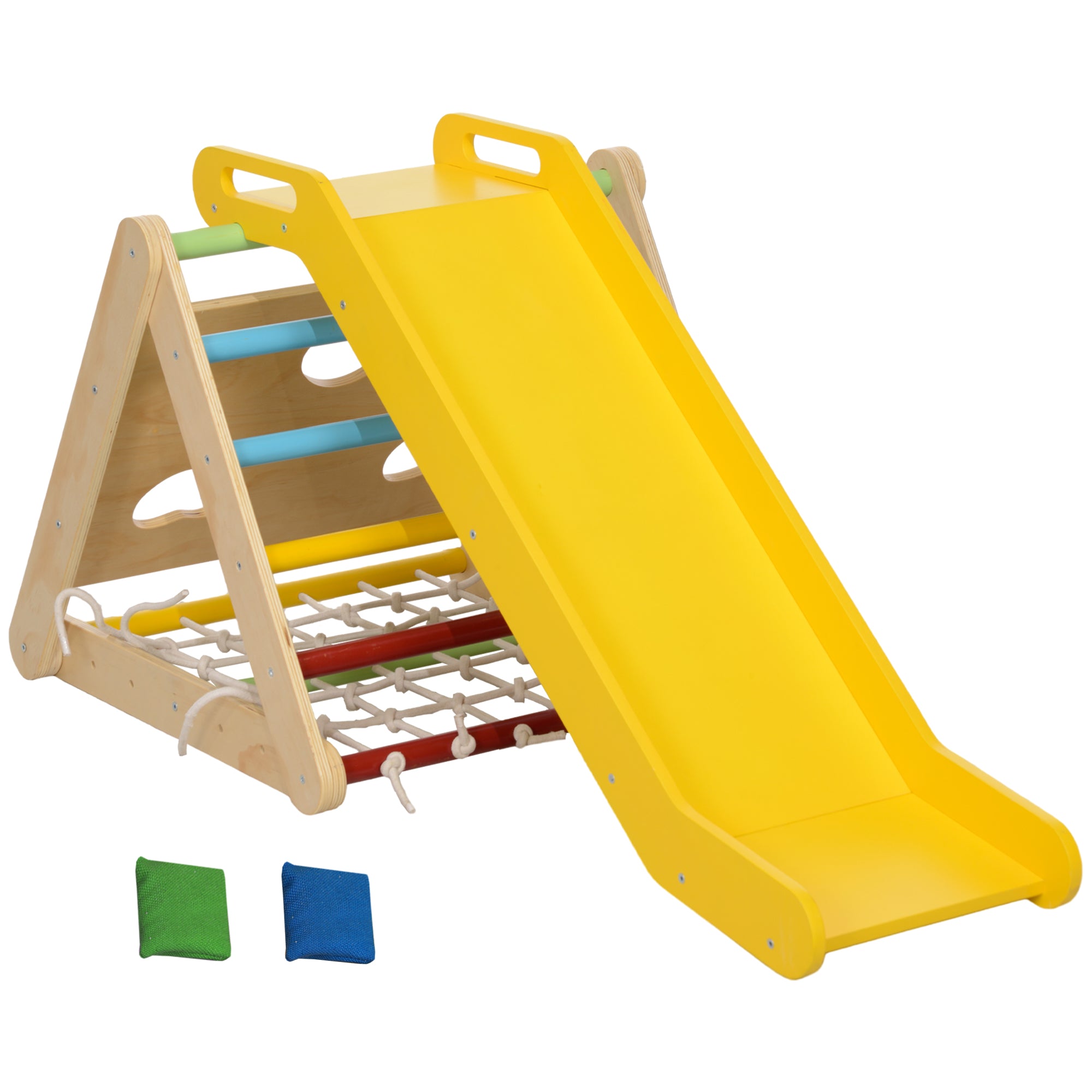 AIYAPLAY Klettergerüst, 4-in-1, mit Leiter, Seilleiter, Rutsche, Kletterwand, Indoor, für Kinder 1,5 bis 4 Jahre