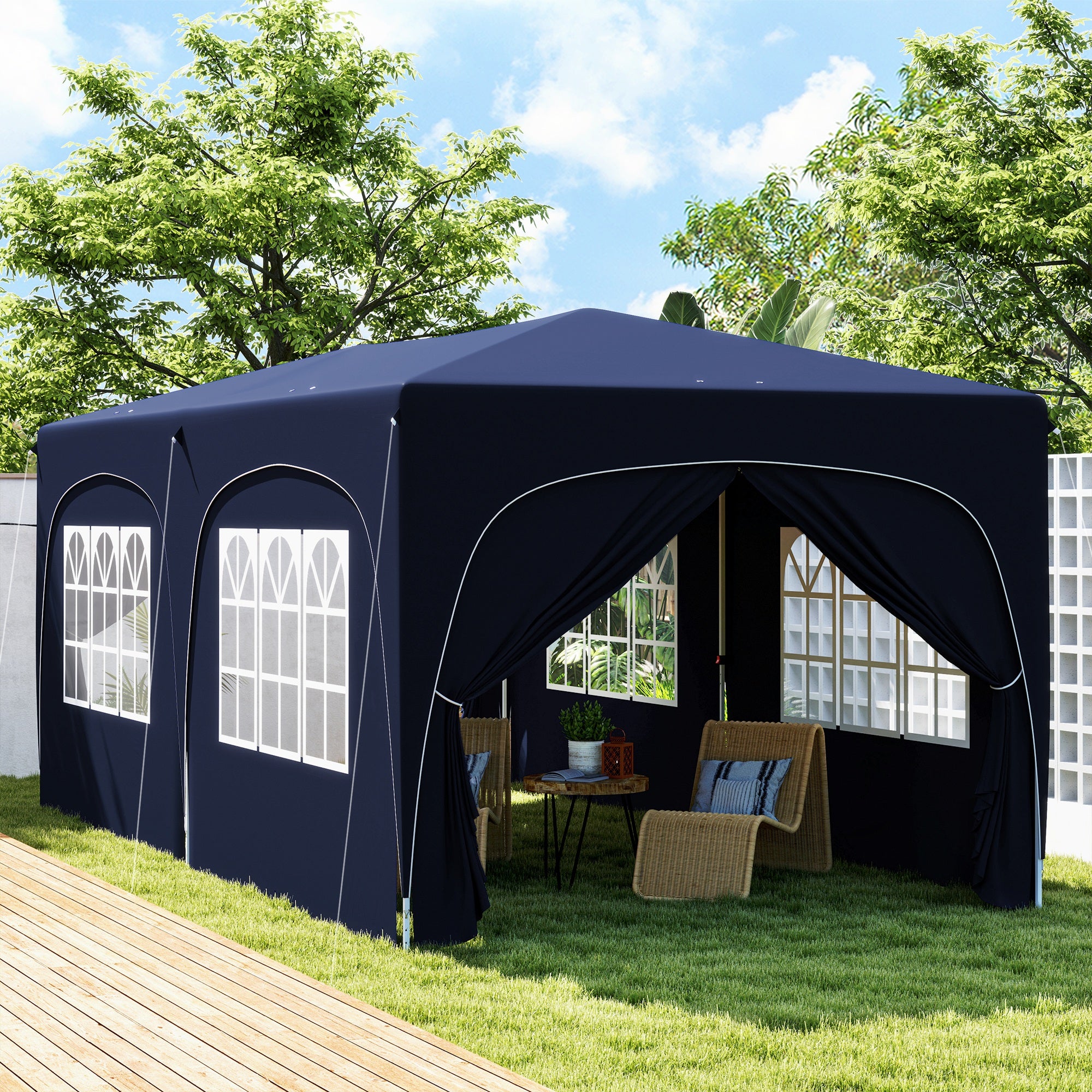 Outsunny 3 x 6 m Pop-up Pavillon mit Seitenwänden, UPF50+ höhenverstellbares Gartenzelt mit Tragetasche und Sandsäcken