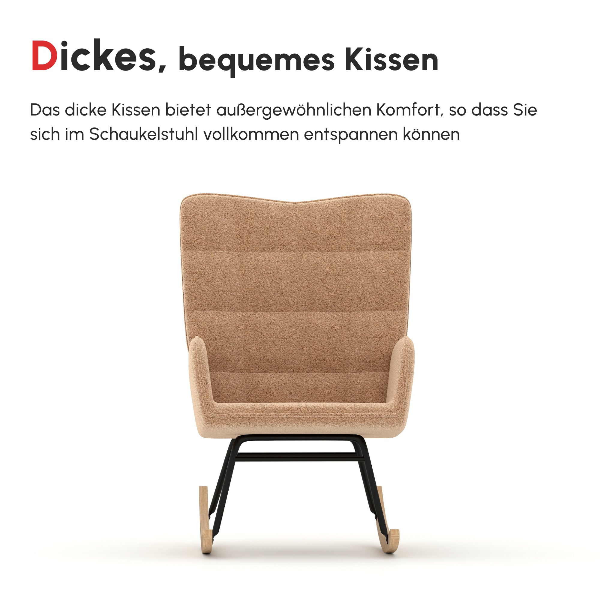 HOMCOM Schaukelstuhl im Retro-Design, Massivholz, Sessel, Relaxsessel, 98 cm x 71 cm x 101 cm, Braun