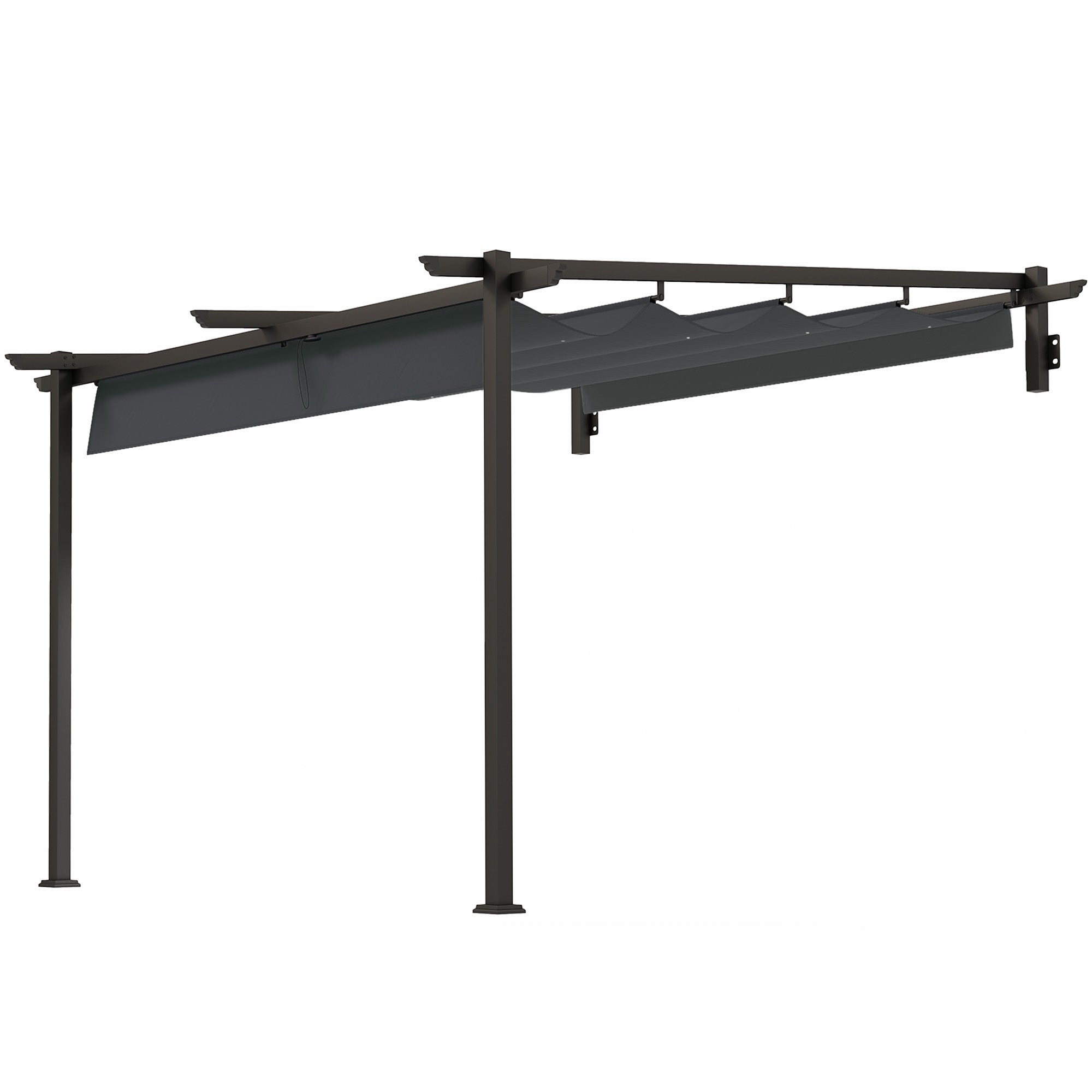 Outsunny Pavillon, 3 x 3 m Pergola, Winddichtes Terrassendach, Wandmontage, Verstellbares Dach, für Garten, Terrasse, Dunkelgrau