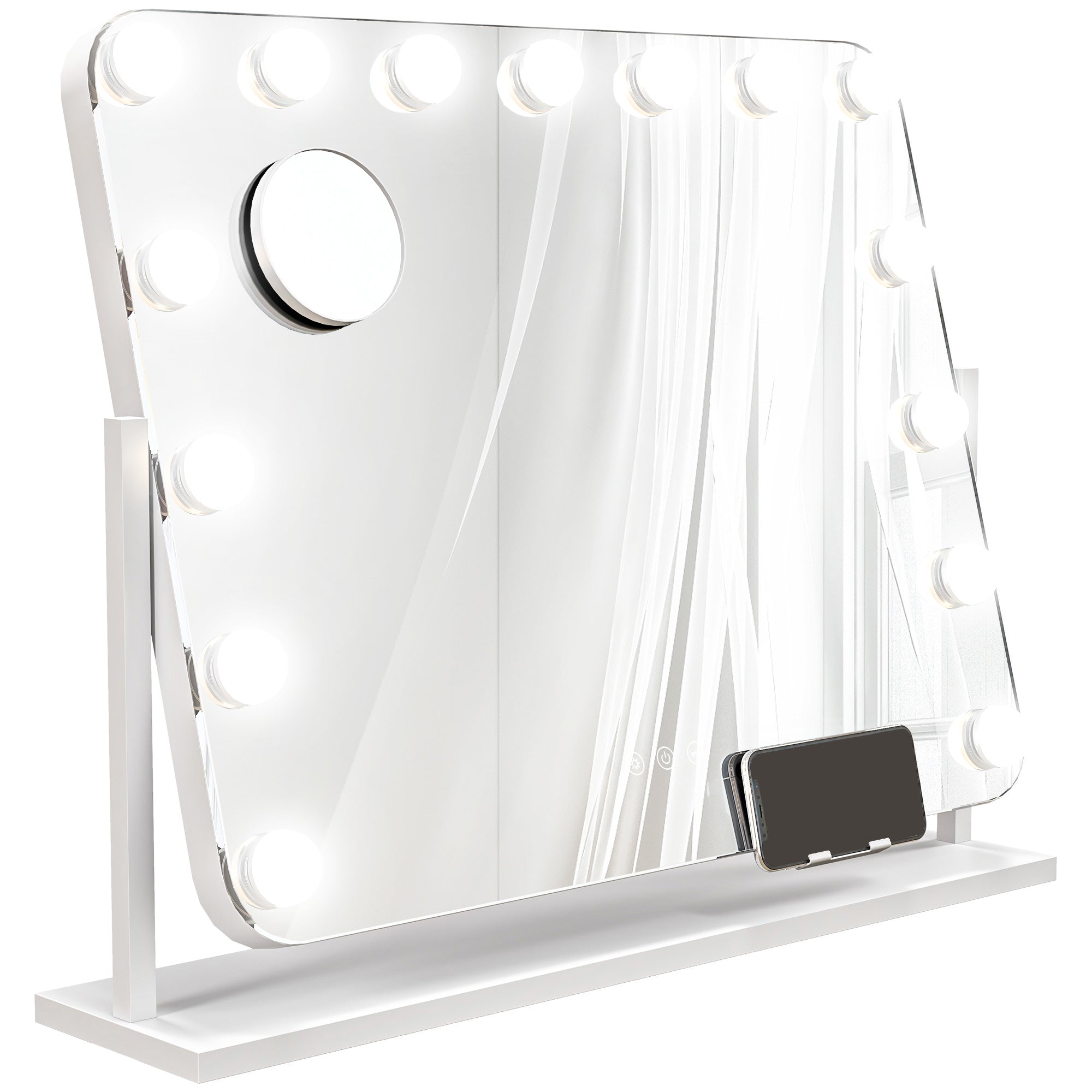HOMCOM LED-Kosmetikspiegel, 3 Lichtmodi, dimmbar, Touchsteuerung, USB, 62,5 x 49,5cm, Weiß
