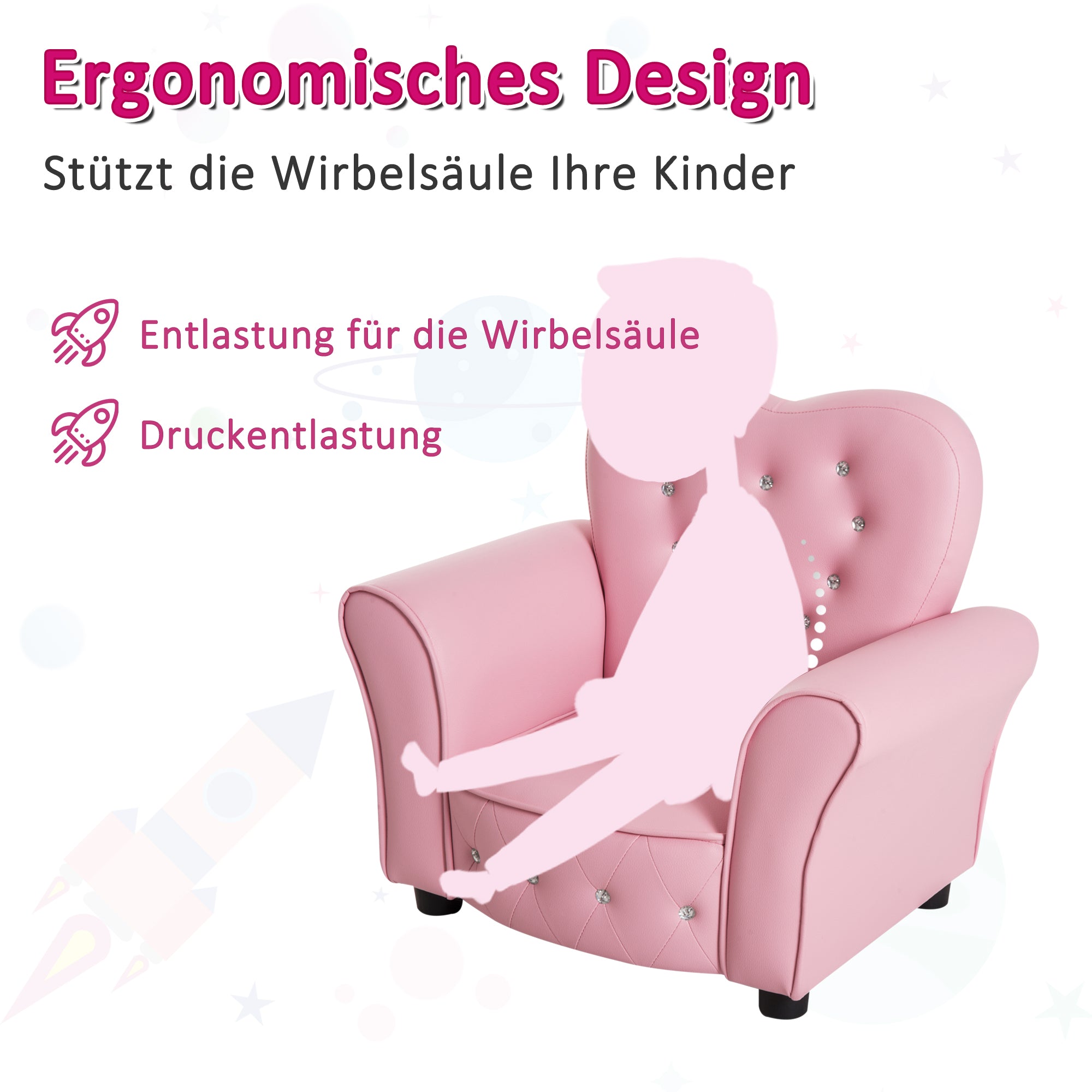 HOMCOM Kindersofa Kindersessel Prinzessin Minisofa Kinderzimmer Sofa herzförmig Rosa L59 x B41,5 x H49 cm