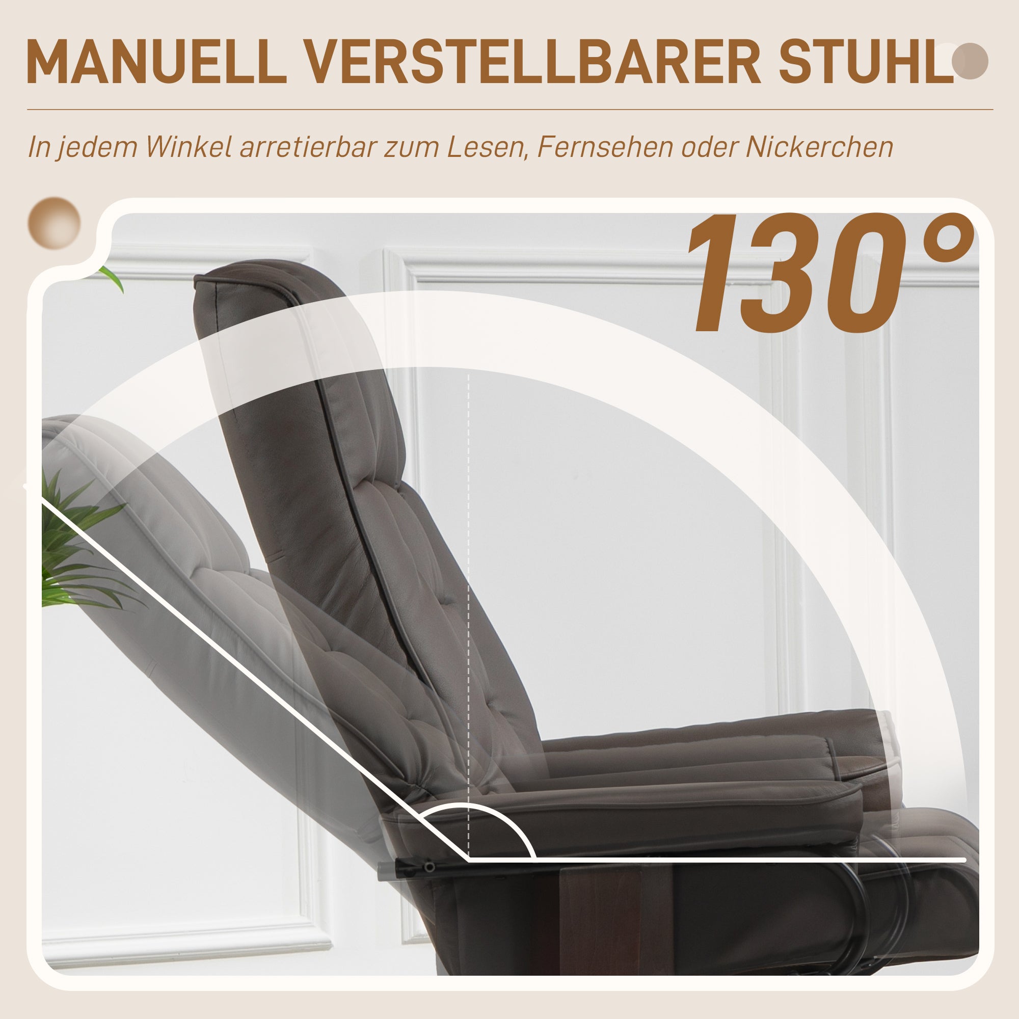 HOMCOM Relaxsessel mit Hocker, drehbar & neigbar, Kunstlederbezug, bis 150 kg, Holzgestell, Braun