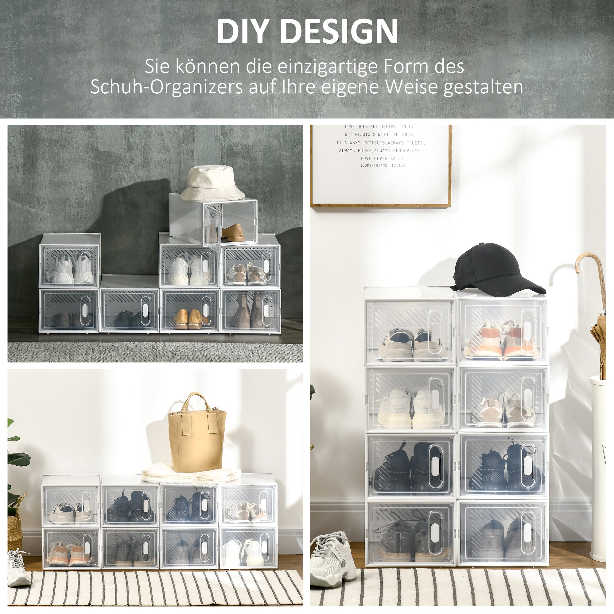 HOMCOM Modulares Regalsystem mit 8 Fächern, Steckregal, 25 cm x 35 cm x 19 cm, Transparent