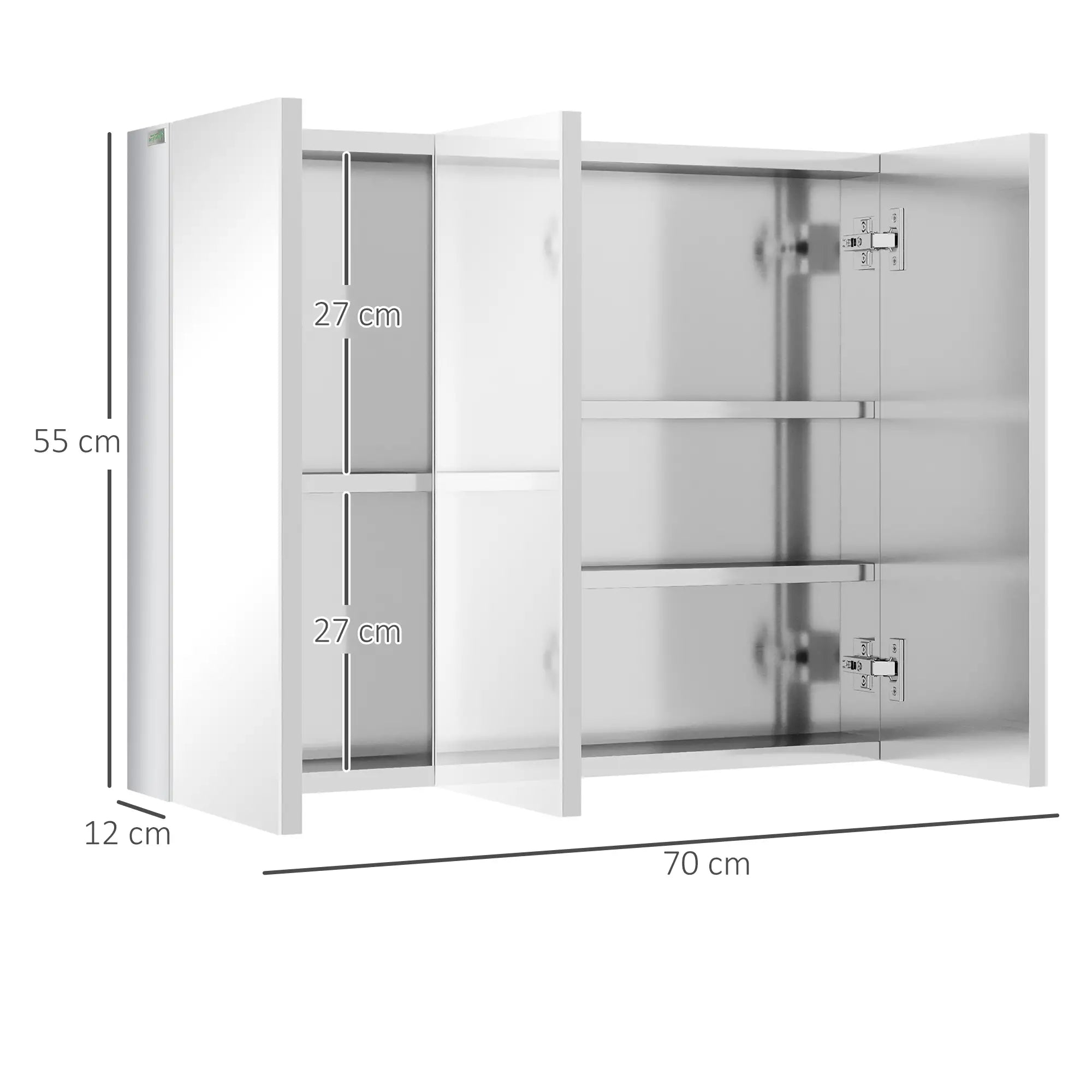 kleankin Spiegelschrank, Badschrank, 3 Spiegeltüren, 5 Innenböden, Edelstahl, Farbe: Silber, 70 x 12 x 55 cm