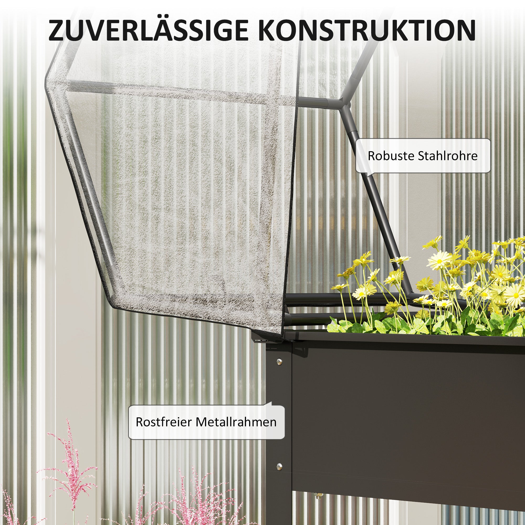 Outsunny Hochbeet mit Gewächshaus-Dach, Erhöhte Pflanzenbox mit Ablauflöchern, 60 x 60 x 120 cm, Schwarz