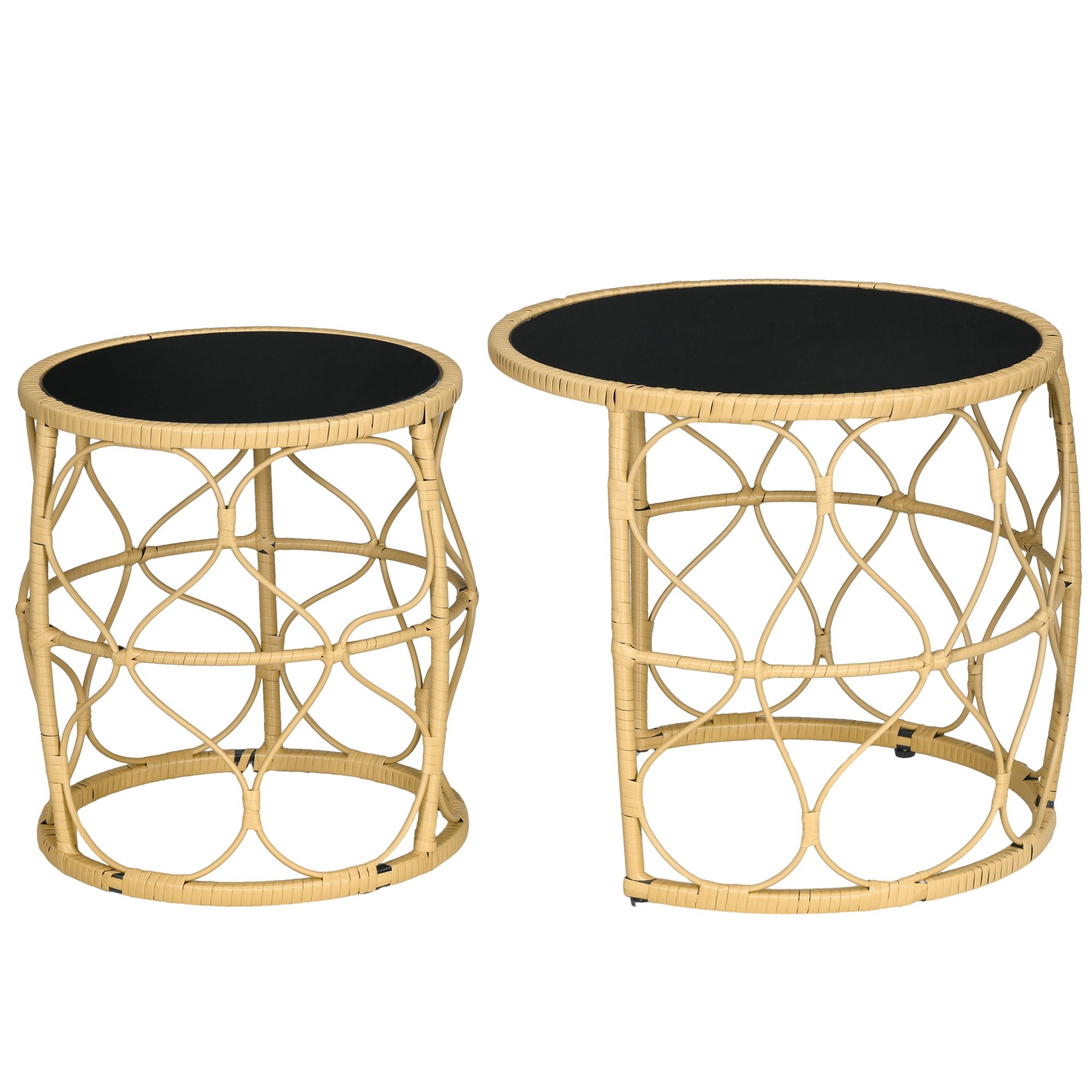 Outsunny Gartentisch 2er-Set stapelbar Indoor Outdoor Rattan Glas