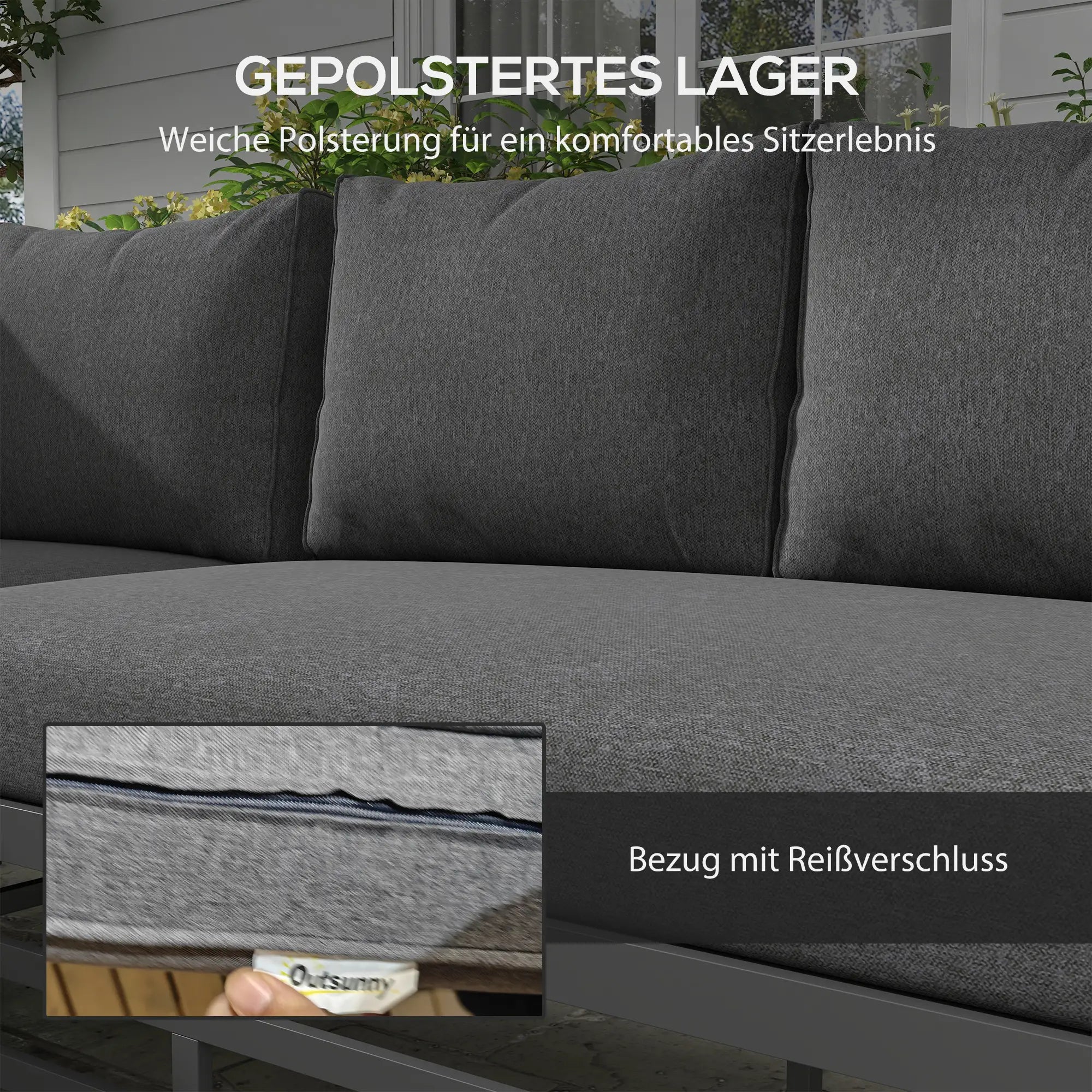 5-tlg. Gartenlounge-Set mit Sofa & Tisch, Grau