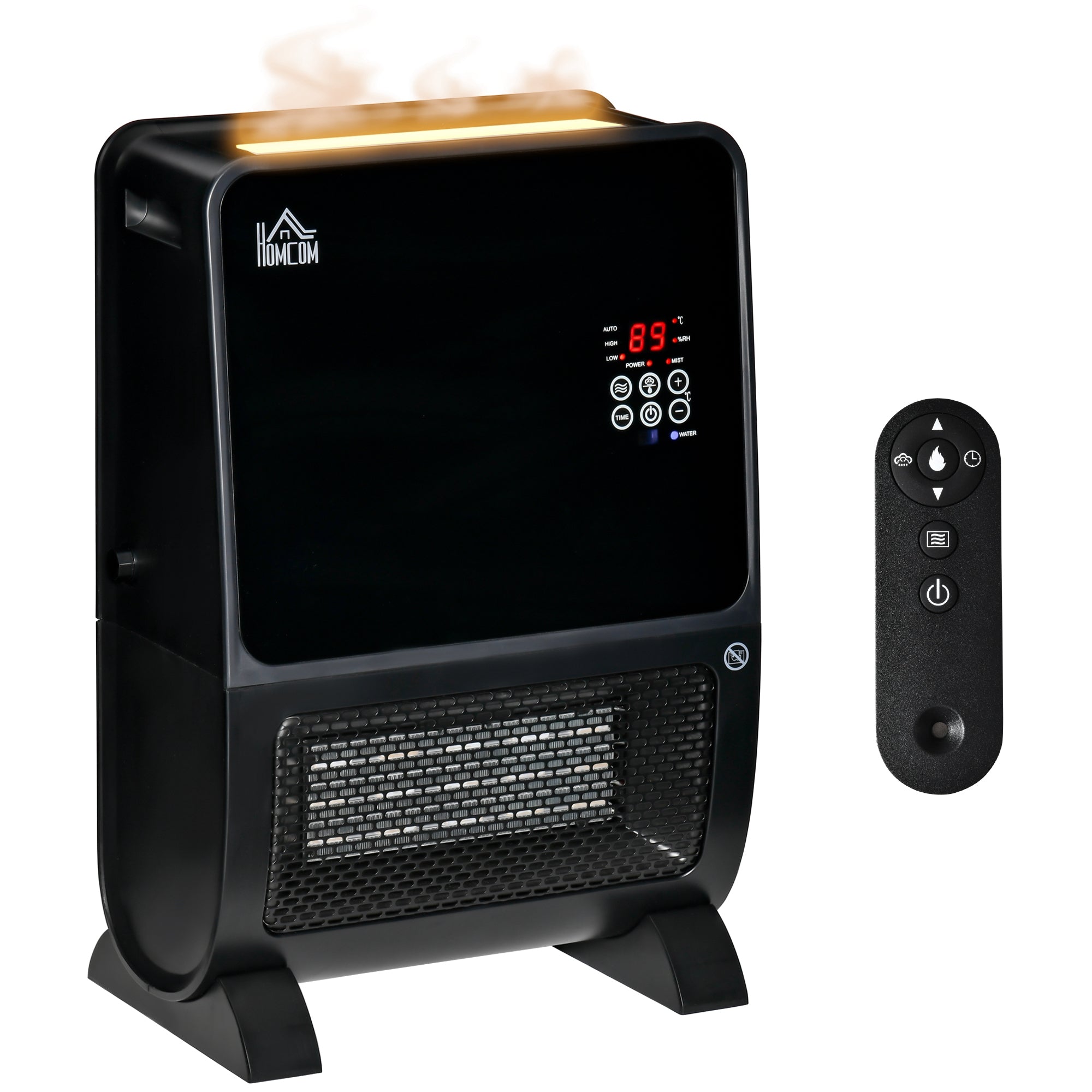 HOMCOM 2-in-1 Heizlüfter, Heizgerät, LED-Licht, 8 Stunden-Timer, 33 cm x 21 cm x 49,5 cm, Schwarz
