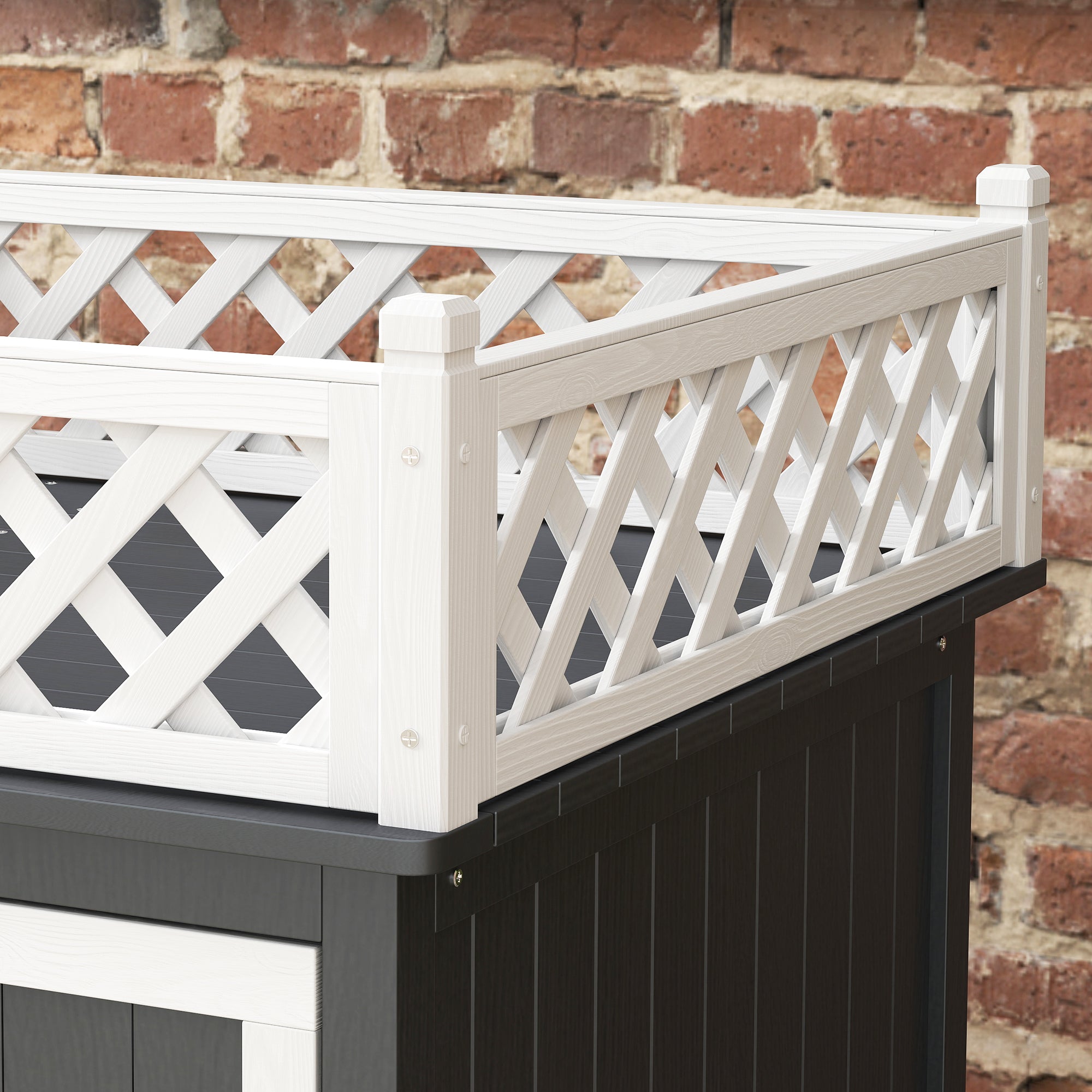 PawHut Katzenhaus, zweistöckig, mit Balkon und Treppe, für drinnen und draußen, für Katzen und Kaninchen, Tannenholz, Grau