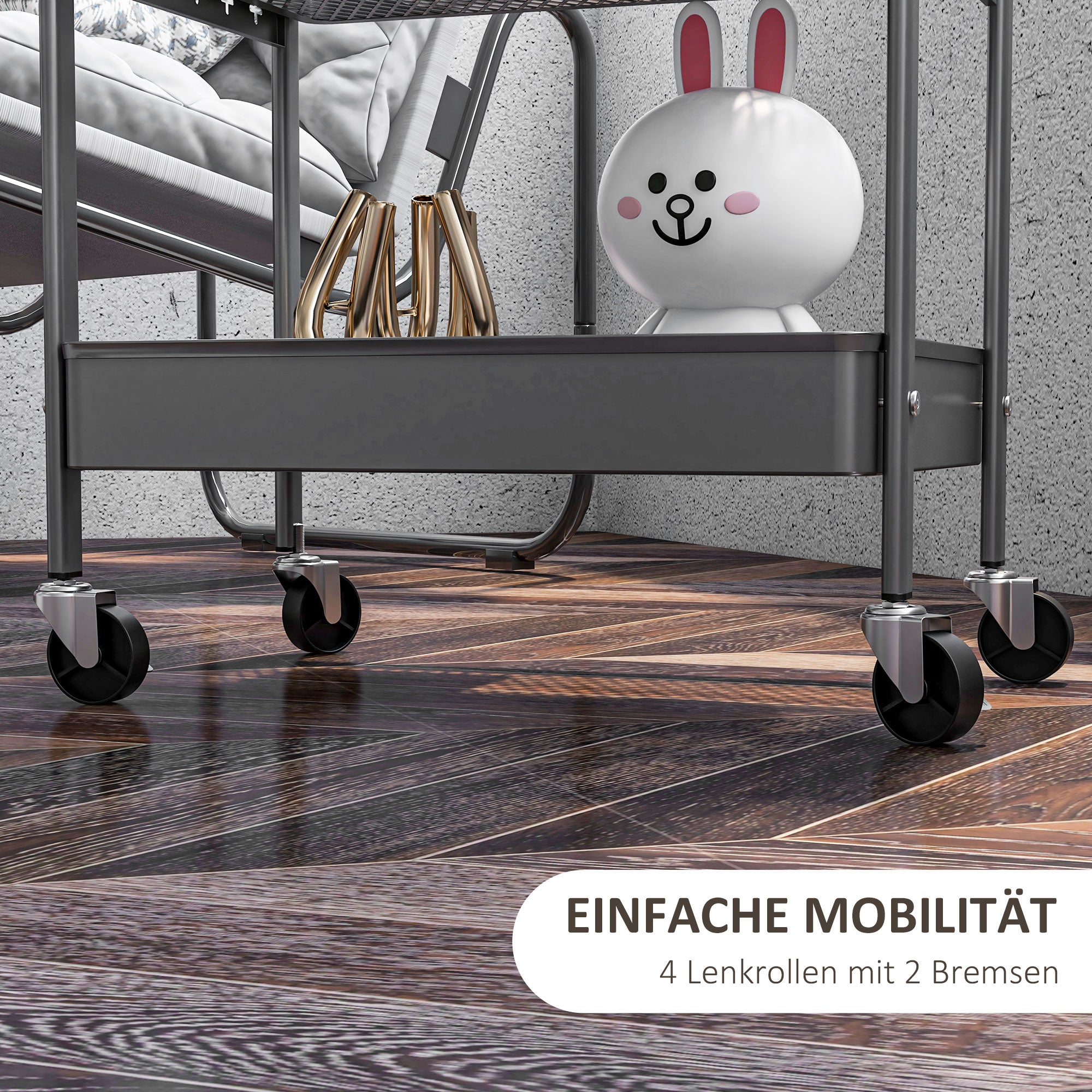 HOMCOM Mehrzweckwagen Rollwagen Küchenwagen, 3 Regale, 4 Rollen, 53,5 cm x 30,5 cm x 75 cm, Grau