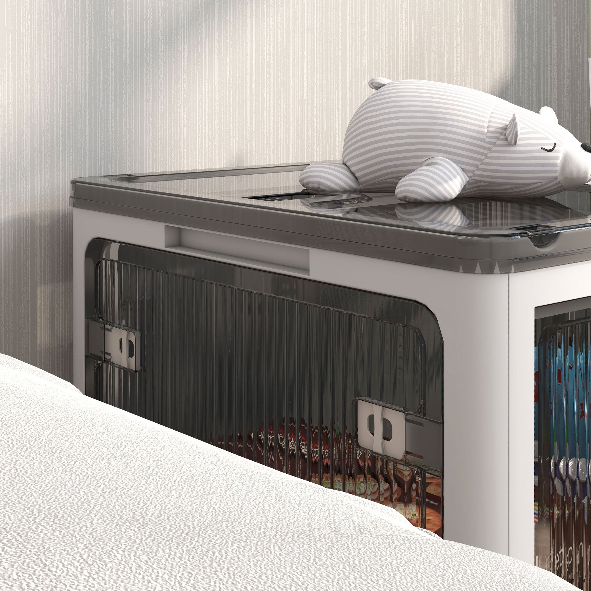 HOMCOM Aufbewahrungsbox Aufbewahrungskorb. faltbar, mit Staubschutz, 67 x 47 x 38 cm, Weiß + Grau