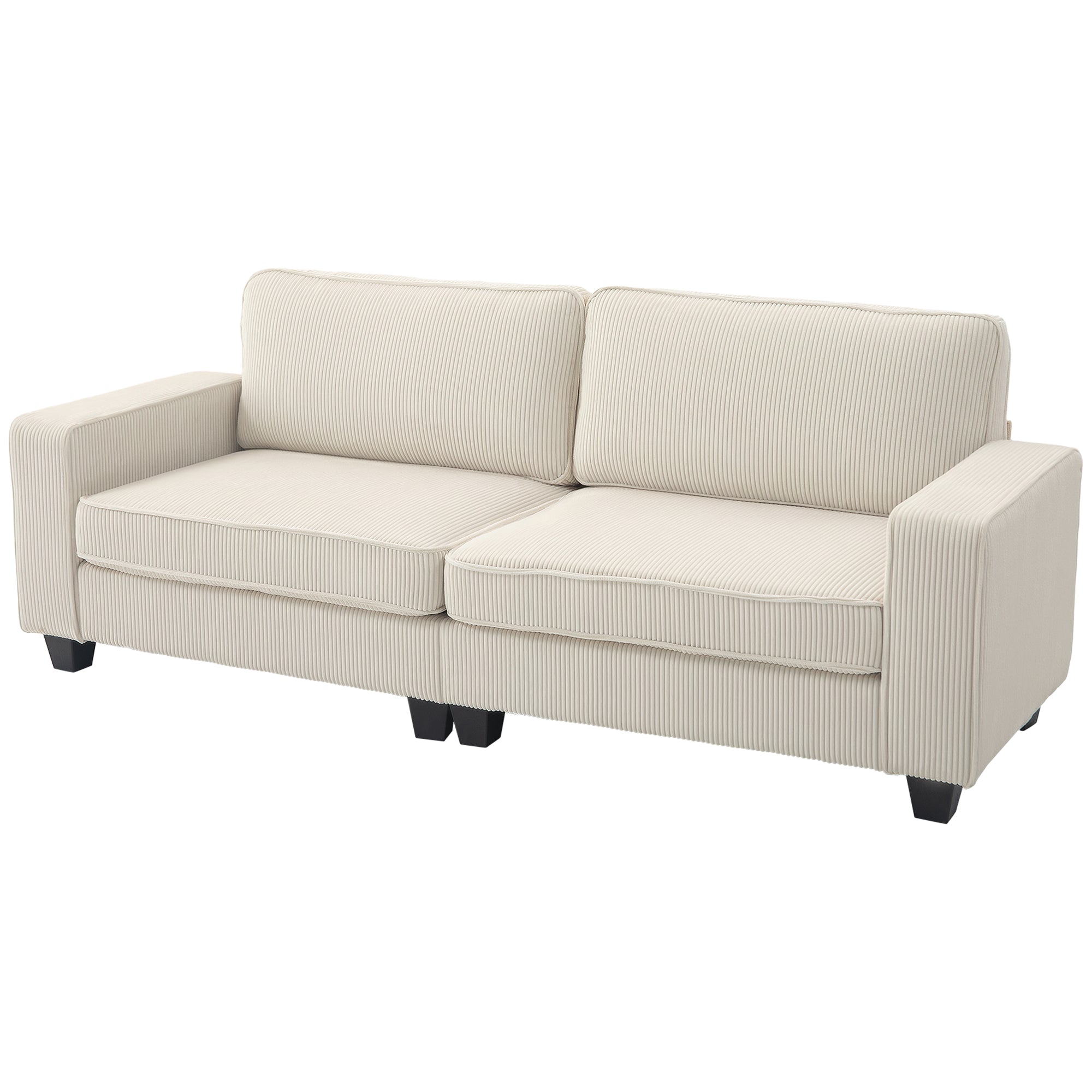 HOMCOM 3-Sitzer Sofa mit Cordbezug, Wohnzimmersofa mit Federkern, bis 400 kg, 227 x 84 x 87 cm, Cremeweiß
