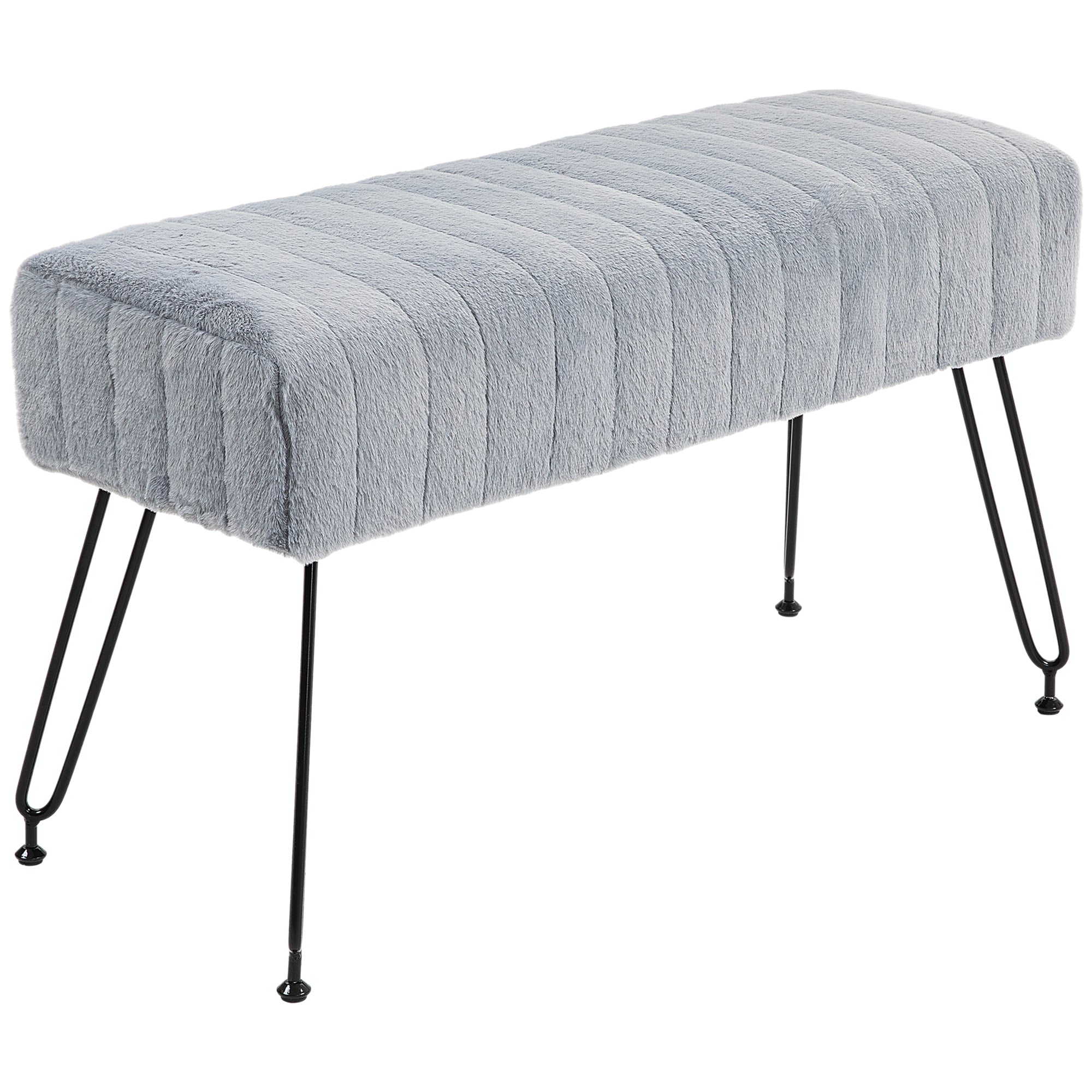 HOMCOM Sitzbank, gesteppter Sitz, Kunstfellbezug, Metallbeine, bis 120 kg, 82x30x47 cm, Grau/Schwarz