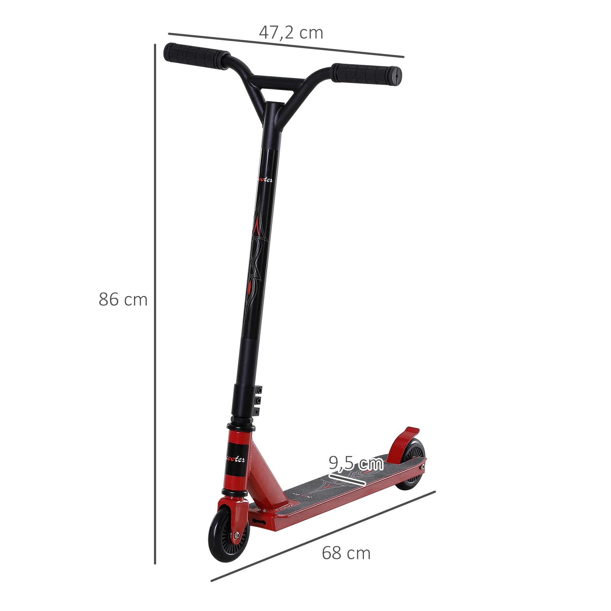 Homcom Pro Stunt Scooter für Kinder & Erwachsene, Freestyle Tretroller, 100mm Kunstleder-Räder, Aluminium Rot, für Tricks