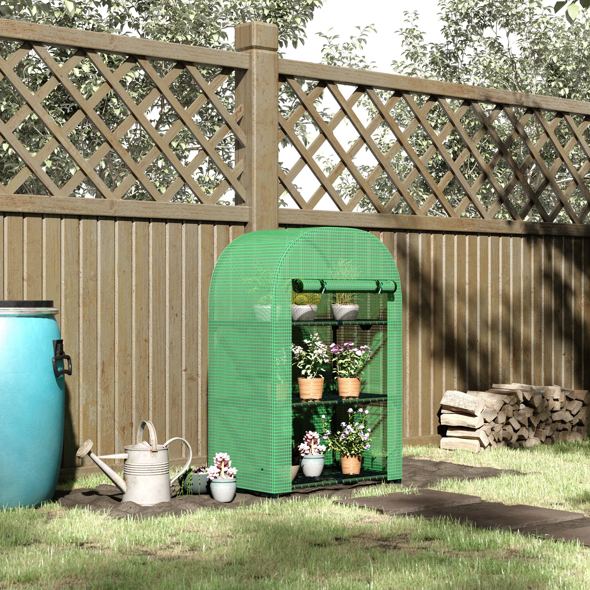 Outsunny Foliengewächshaus Balkon mit 3 Ablagen Mini Gewächshaus Treibhaus Tomatenhaus Pflanzenhaus Frühbeet Metall Grün 80 x 49 x 120 cm