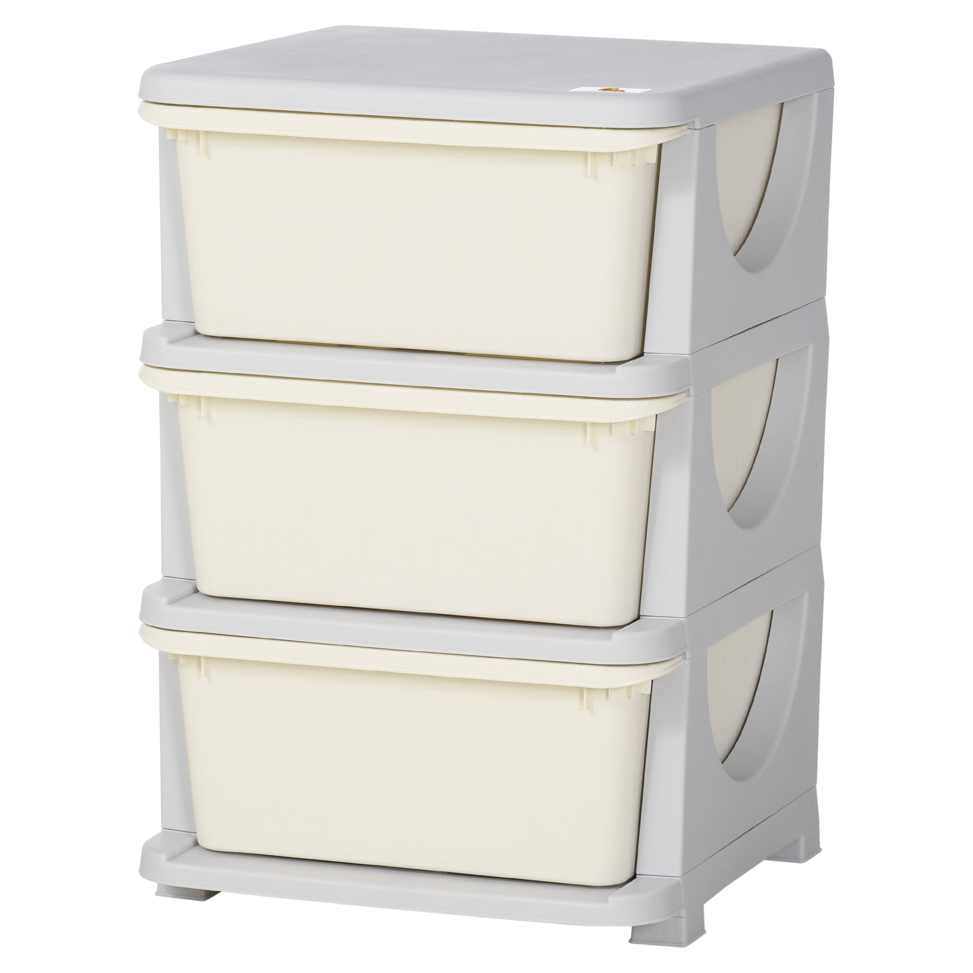 HOMCOM Aufbewahrungsboxen für Kinder, 3 große Schubladen, runde Kanten, Kunststoff, 37x37x56,5 cm, Cremeweiß