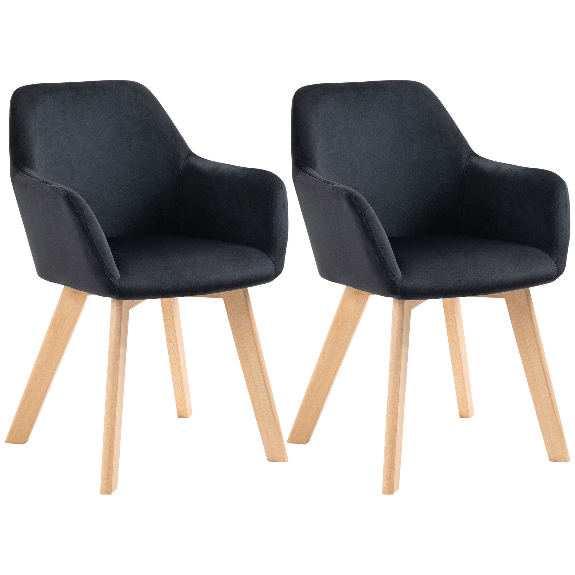 HOMCOM Esszimmerstühle, 2er-Set, modernes Design, Samtoptik, Kautschukbaumholz, 54x57x80 cm, Schwarz