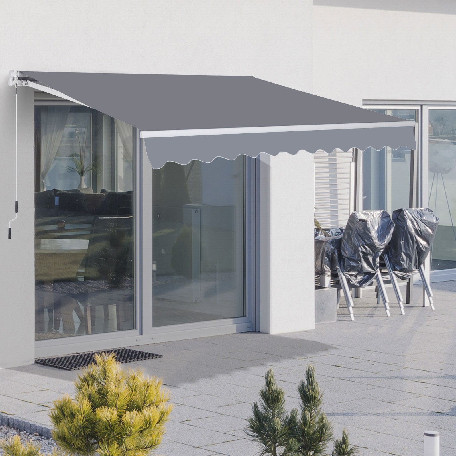 Outsunny Markise Balkon Terrasse wasserabweisend Handkurbel Aluminium