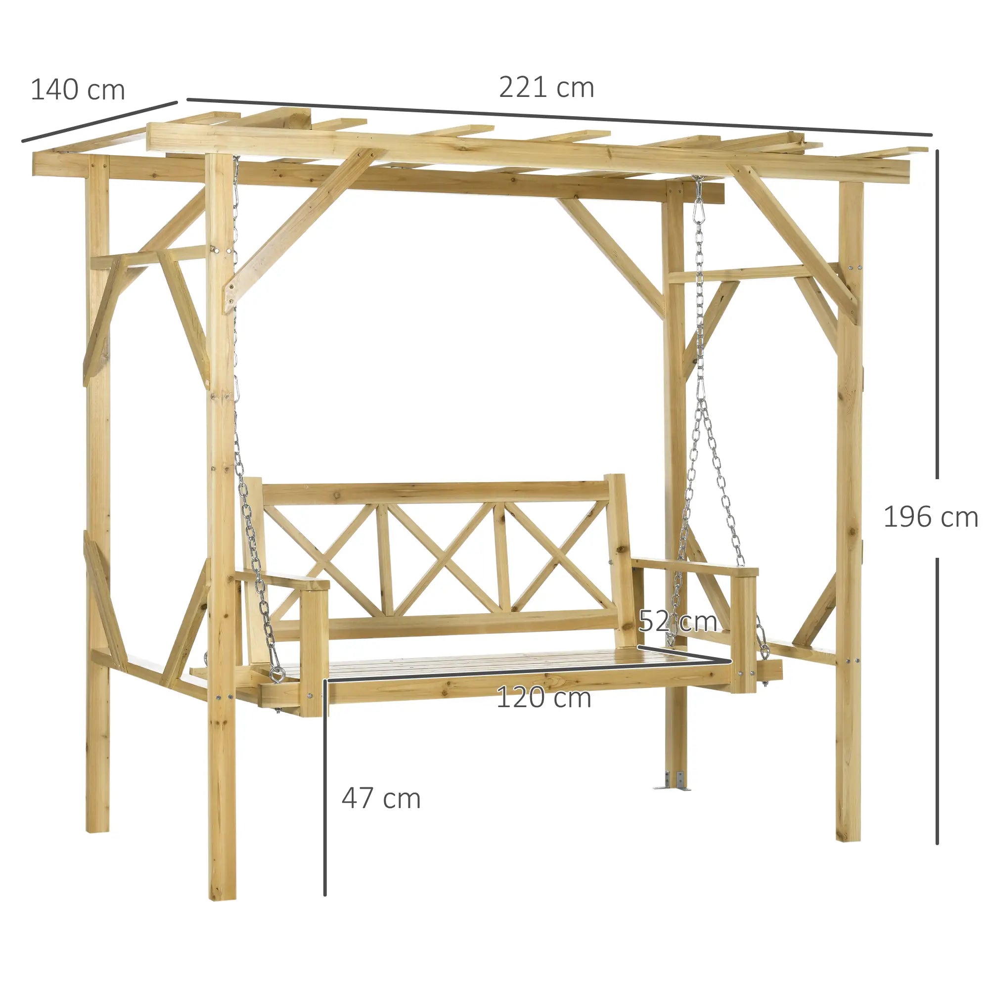 Outsunny Hollywoodschaukel Pergola höhenverstellbar Massivholz