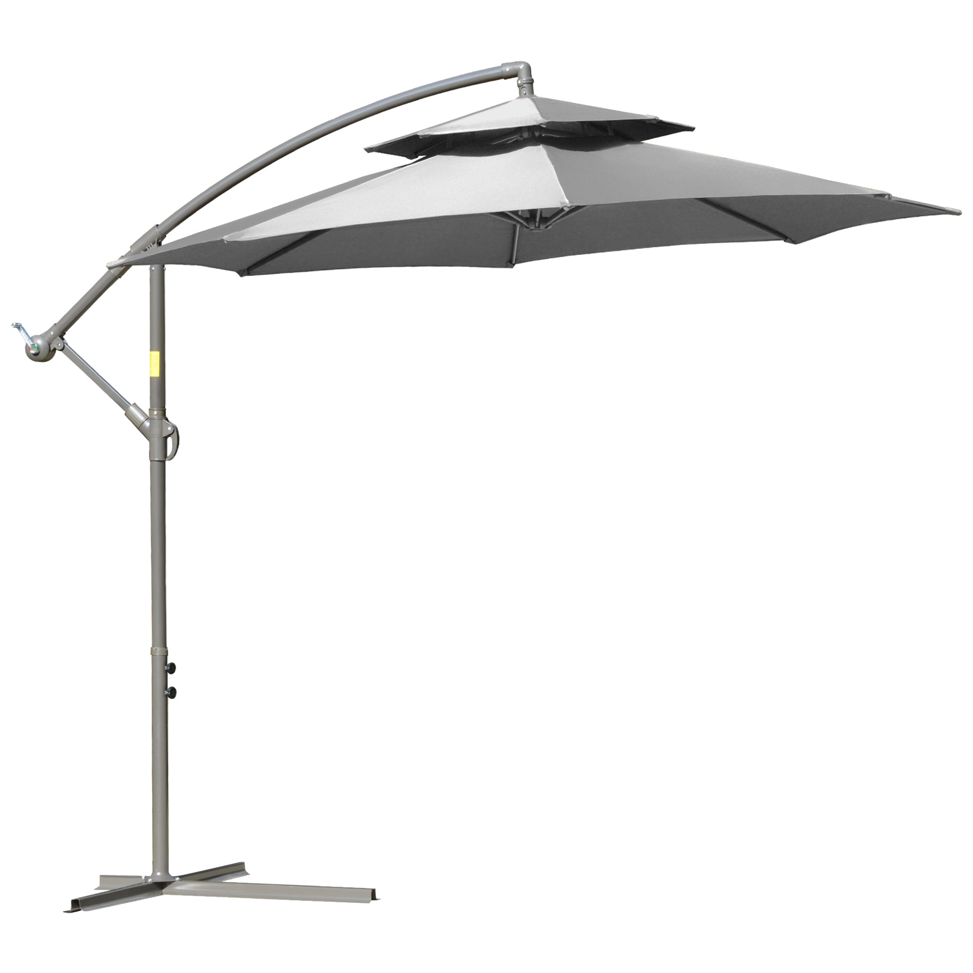 Outsunny Sonnenschirm Ampelschirm Ø2,67 x 2,45 m Kurbelschirm mit Doppeldach Kreuzbasis Stahl Outdoor Sonnenschutz Polyester Stahl Hellgrau