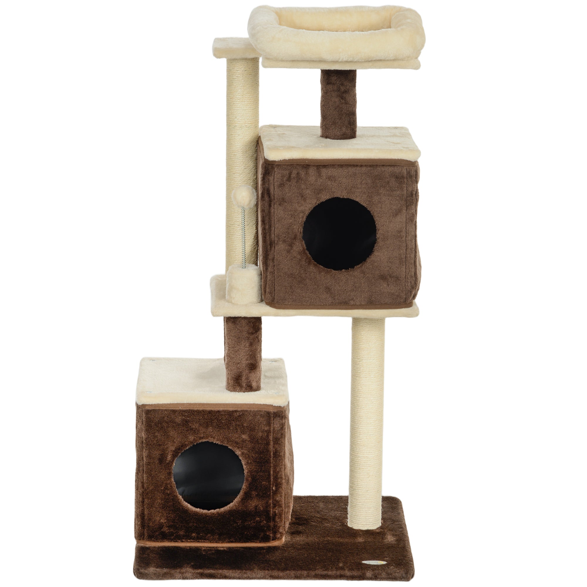 PawHut Katzenbaum, teilbarer Katzenturm mit Kratzpfosten, Sprungplattformen, für den Indoor-Bereich, Dunkelbraun+Weiß