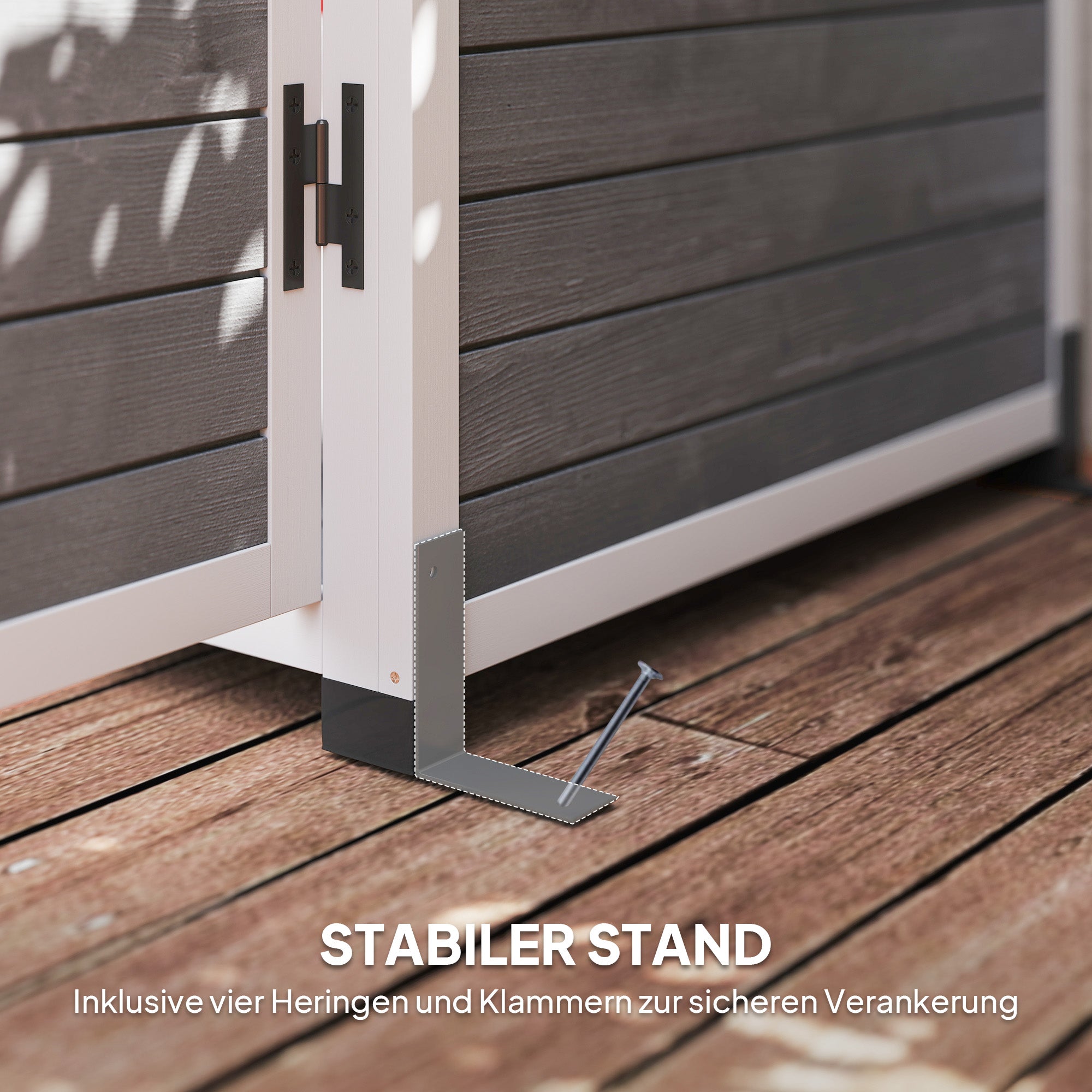 Outsunny Gartenlagerschuppen, Werkzeugschuppen mit 2 Fenstern, Bodenpfähle, Asphalt-Dach, 91 x 69 x 192 cm, Tannenholz, Hellgrau