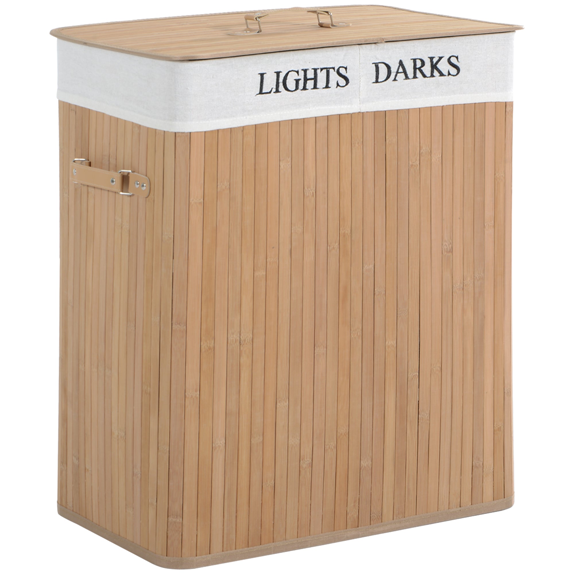 HOMCOM Bambus Wäschekorb mit Deckel 100 L Wäschesammler mit PU-Griffen, Wäschesack aus Segeltuch, Laundry Baskets Wäschesortierer für Waschküche Schlafzimmer Badezimmer Natur