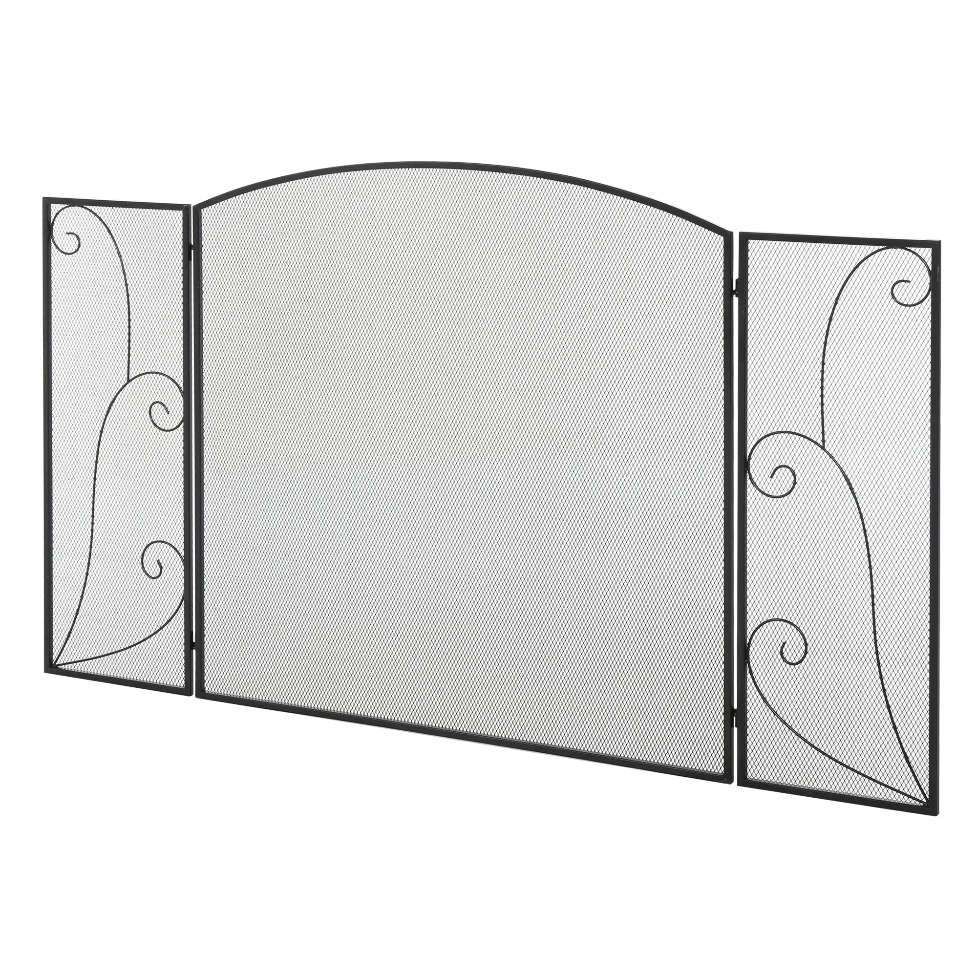HOMCOM Funkenschutz für Kamine, 3 Paneele, klappbar, flexibel, Metall, schwarz, 132,5 x 76,5cm