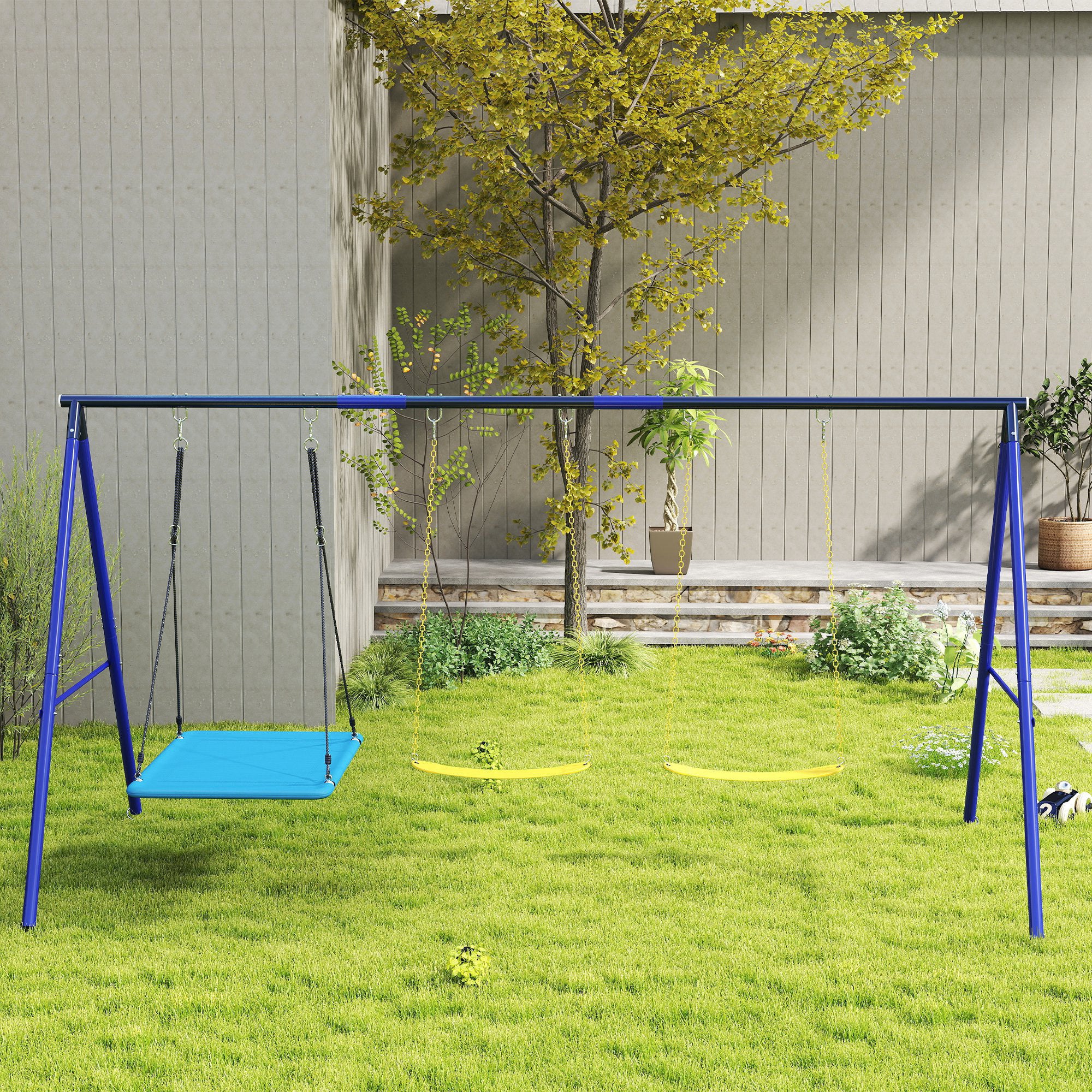 AIYAPLAY Schaukelset für 3 Kinder, 120 kg Belastbarkeit, Outdoor-Schaukeln, Bunt