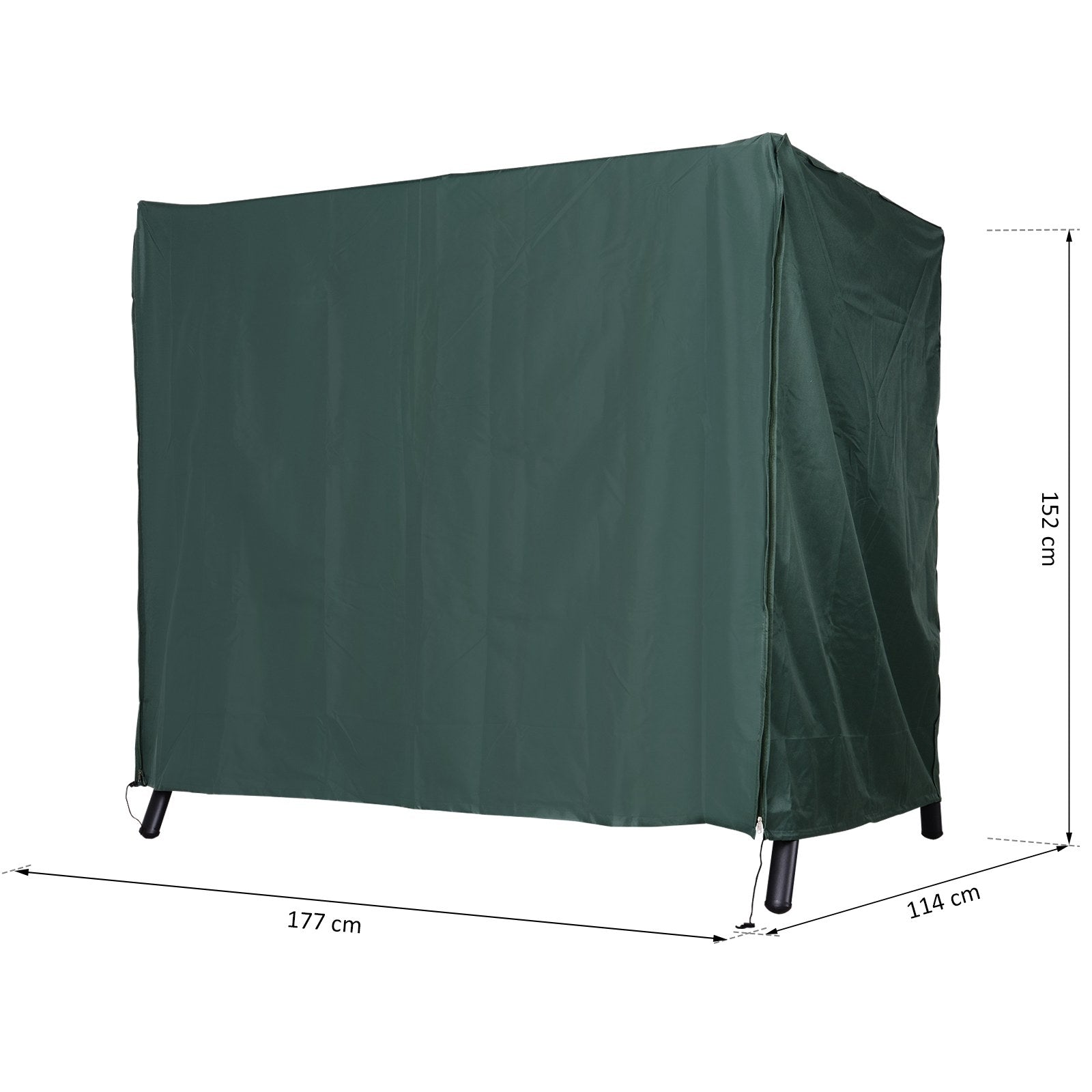 Outsunny Hollywoodschaukel Abdeckung 3 Sitzer, Wasserabweisend Winterfest Schutzhülle für Gartenschaukel, UV-Beständig Abdeckplane, Abdeckhaube, Reißfest 420D Oxford Gewebe, 177x114x152cm Dunkelgrün