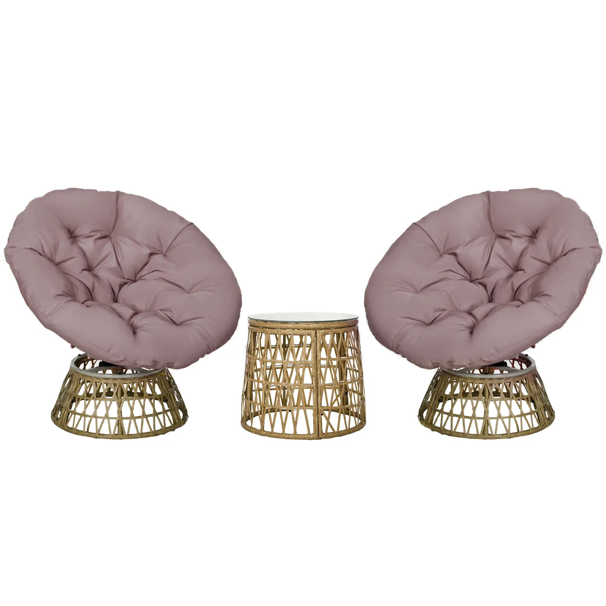 Outsunny Bistro-Set Balkon-Set Terrassenset, wetterbeständig, abnehmbare Polster, 85 cm x 70 cm x 82 cm, Natur +Hellbraun