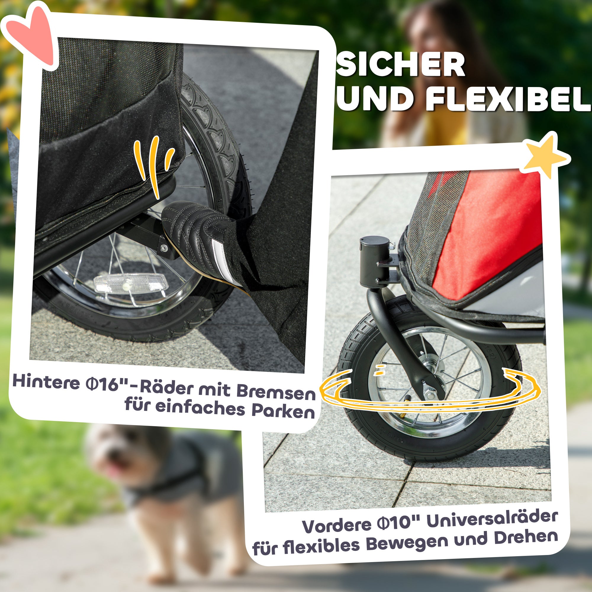 PawHut Hundebuggy, faltbar, aufklappbar, Liegekissen, Stahlrahmen, Rot/Schwarz