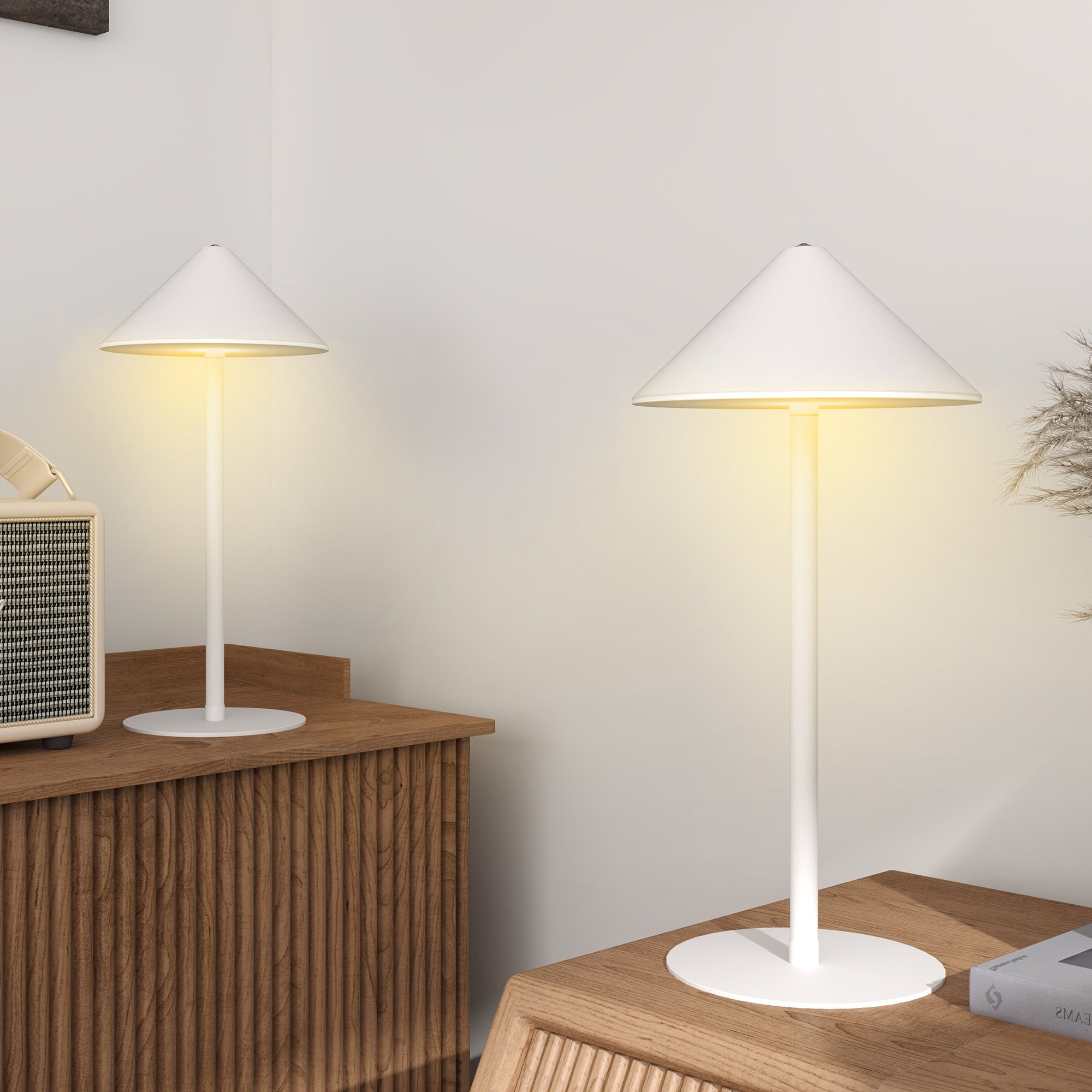 HOMCOM LED-Tischlampe mit USB-Kabel, Touchschalter, Metall, wiederaufladbar, Weiß