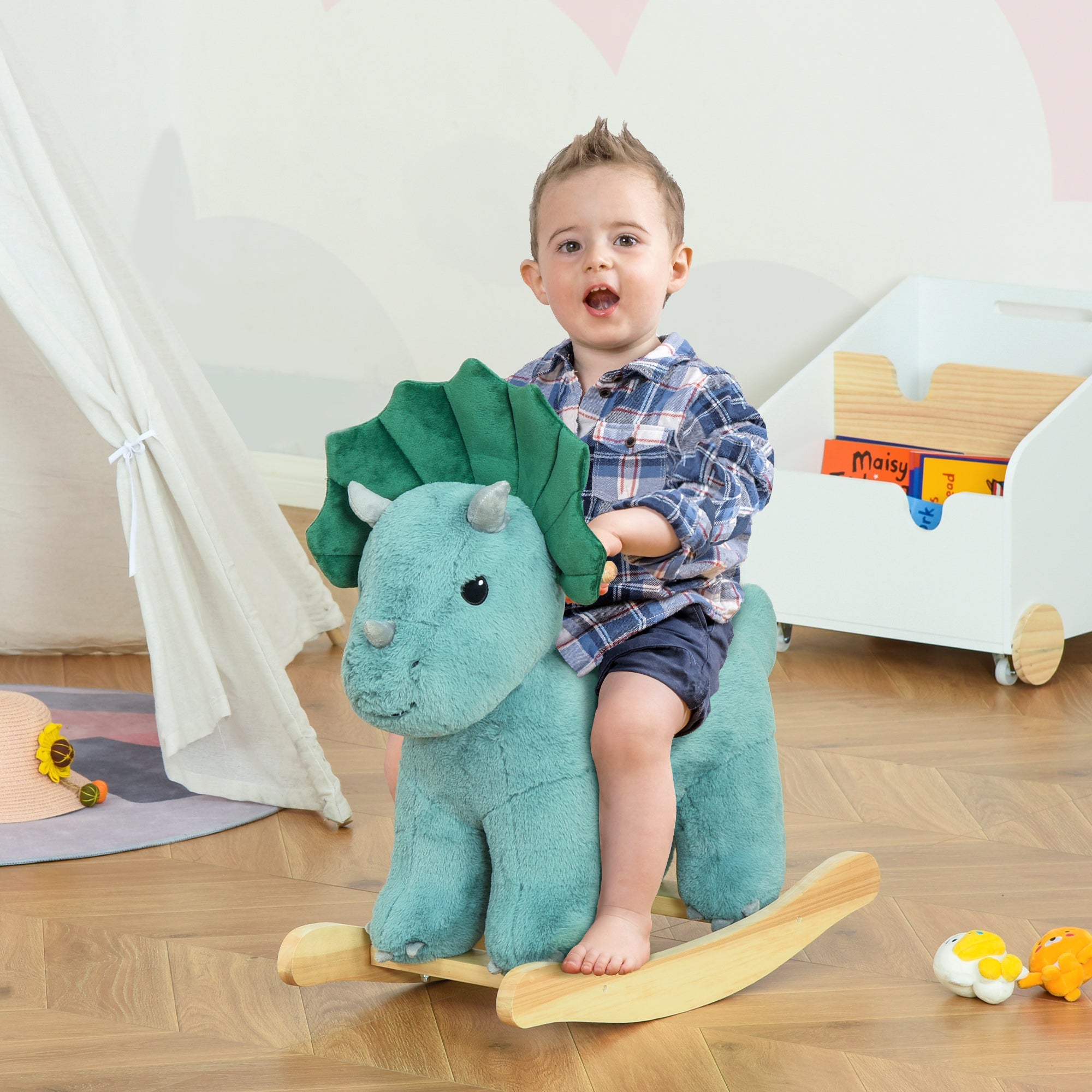 HOMCOM Kinder Schaukel Schaukeltier Schaukelpferd Dunkelgrün 64 x 30 x 54 cm