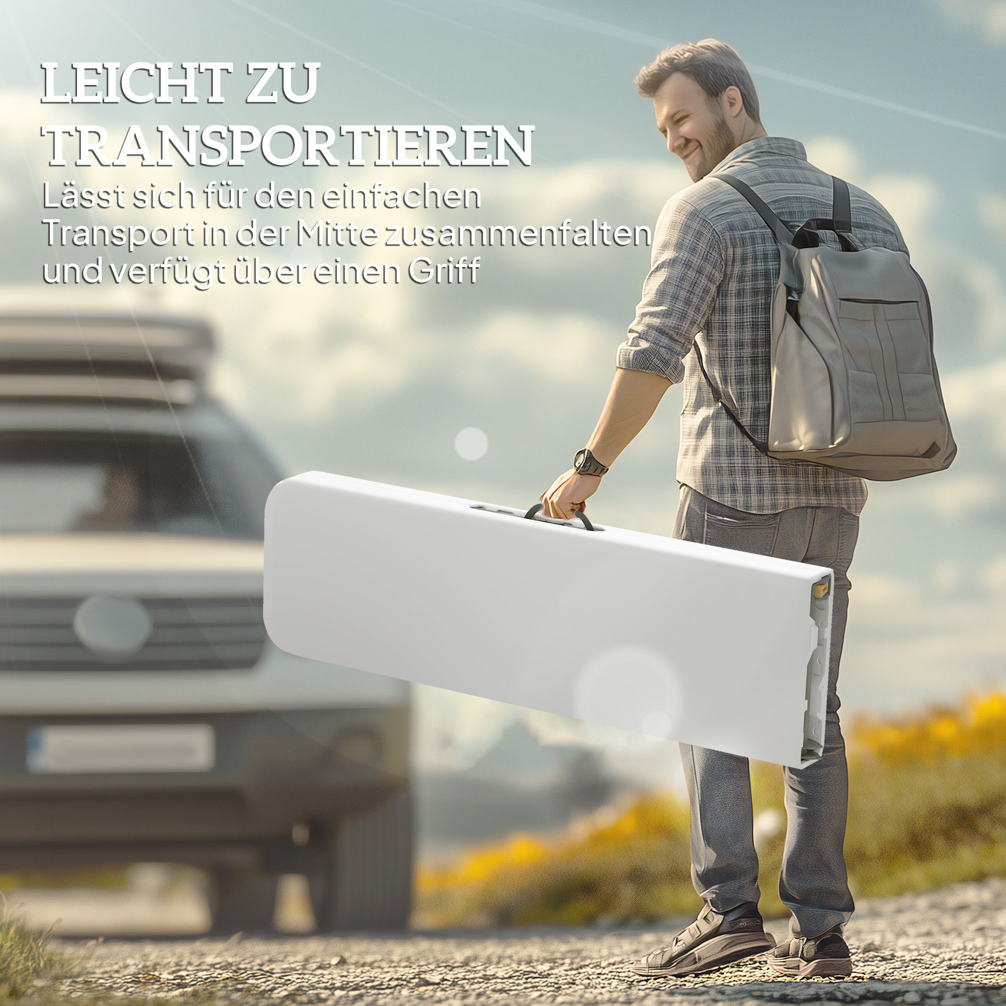 Outsunny Campingbank, Kunststoff-Outdoor-Bank, 240 kg Belastbarkeit, Weiß