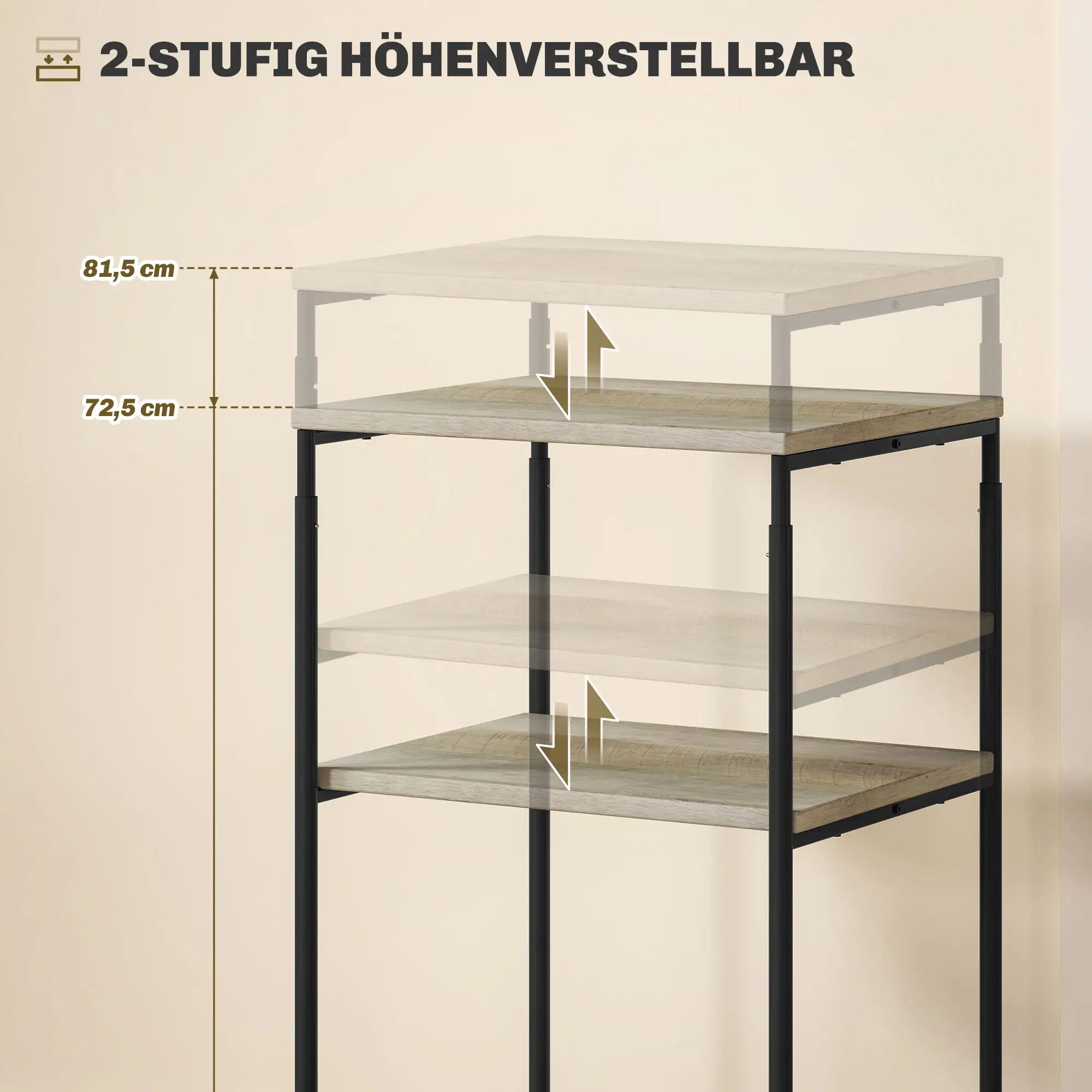 HOMCOM Druckerständer mit 3 Ebenen, höhenverstellbar, Mobiler Druckertisch auf Rollen, für Homeoffice, Metall und Holz