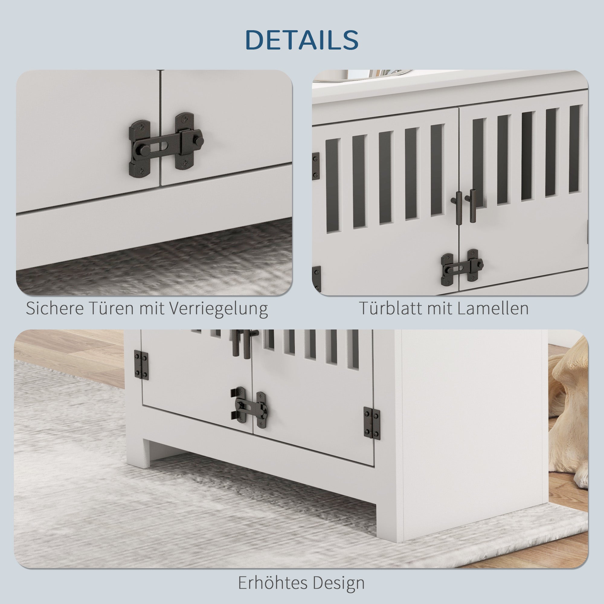 PawHut Erhöhte Futterstation für große Hunde, 2 Edelstahlnäpfe, Stauraum, 35,5x60x30 cm, Weiß