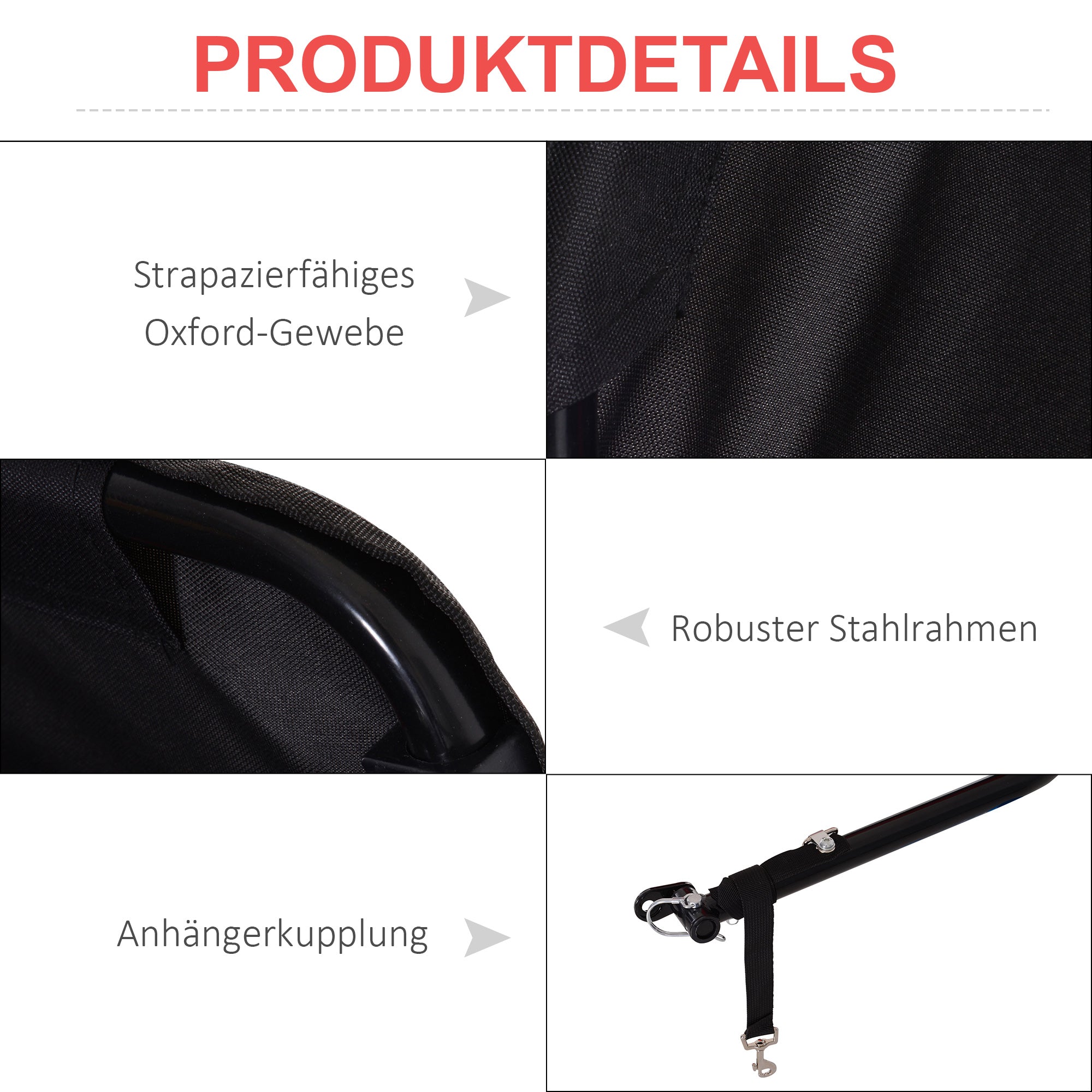 HOMCOM Transportanhänger Lastenanhänger Fahrrad Anhänge Lasten-Fahrradanhänger CargoTrailer (Rot-Schwarz)