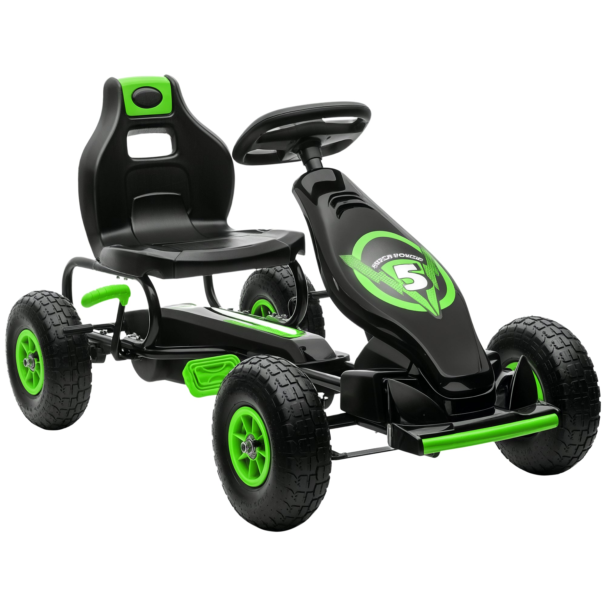 HOMCOM Kinder-Gokart, mit Pedalen, verstellbarem Sitz, In- und Outdoor, ab 5 Jahren, Grün+Schwarz, 121 x 58 x 61 cm