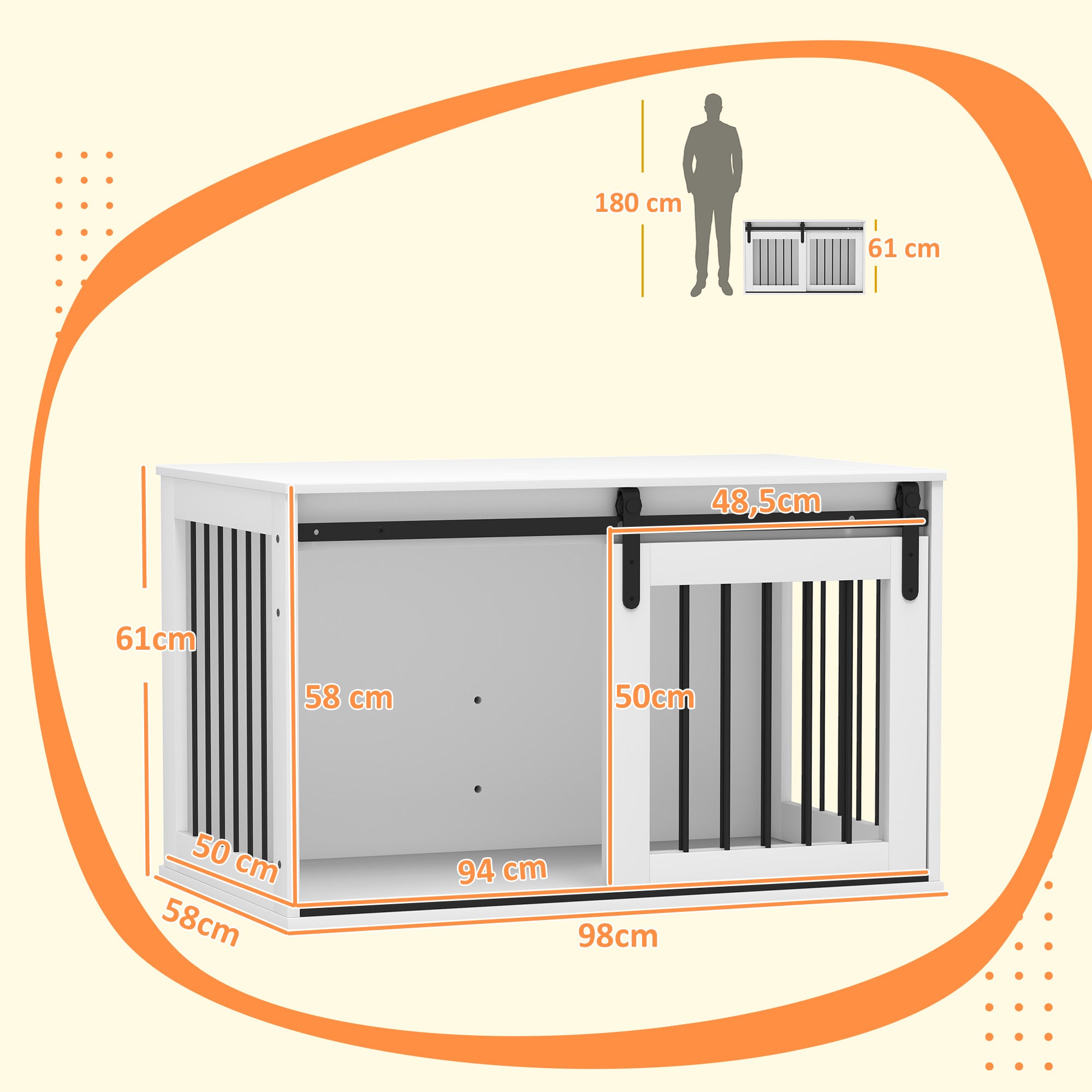 PawHut Hundebox mit Schiebetür, Belüftung, Spanplatte und Stahl, 98 x 58 x 61 cm, Walnuss