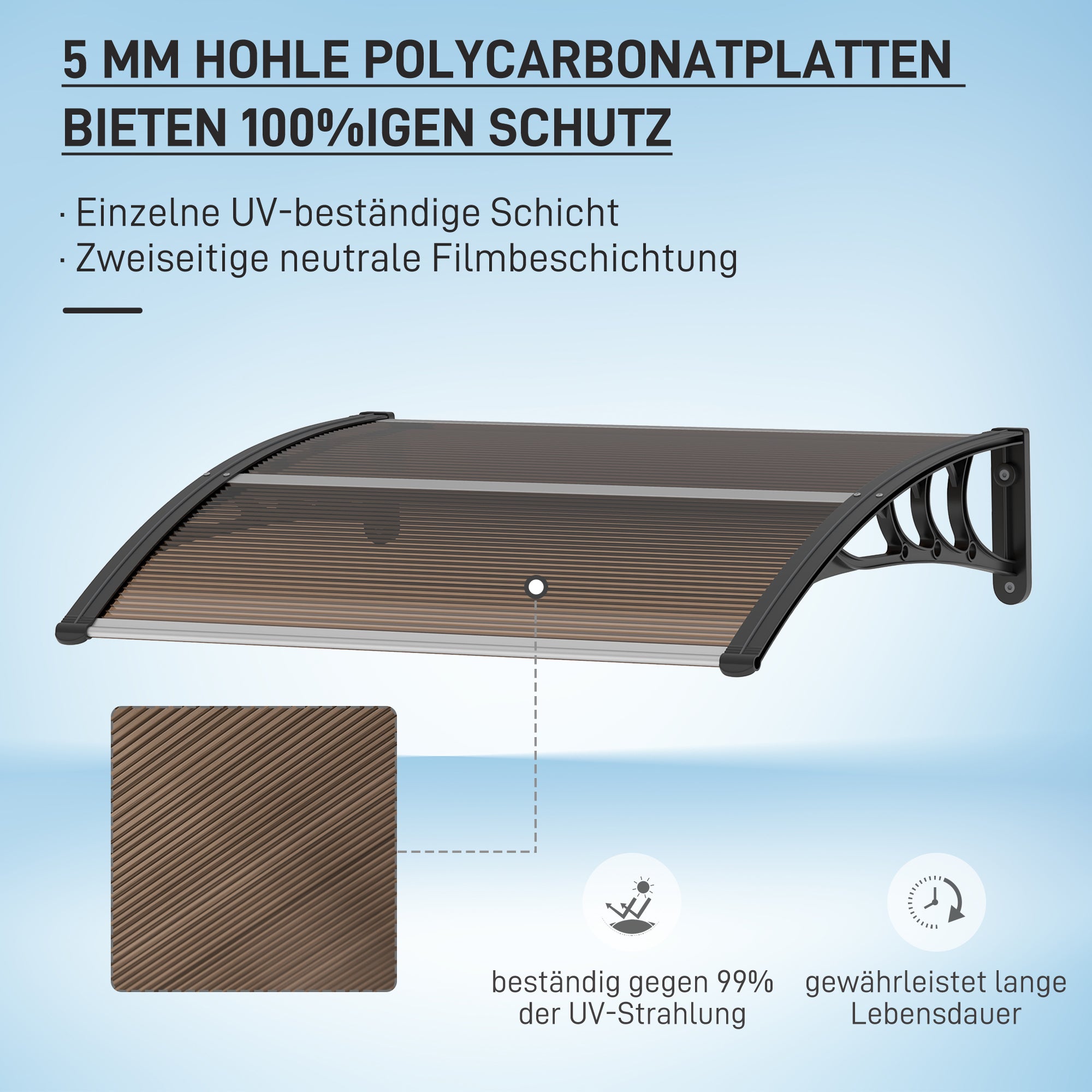 Outsunny Vordach Haustürvordach 120 x 75 cm Pultvordach Überdachung Polycarbonat
