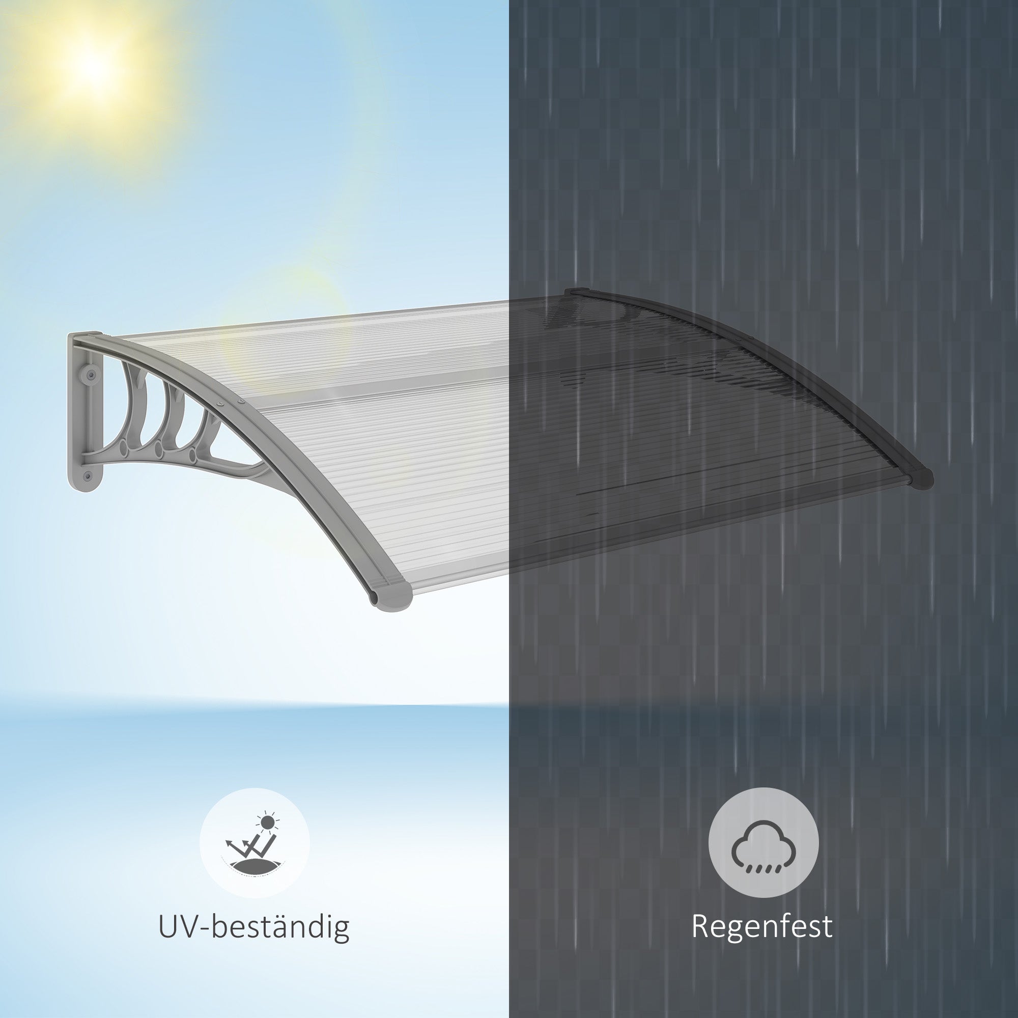 Outsunny Vordach, Haustürvordach, Überdachung für Eingänge und Fenster, 100L x 75B x 23H cm, Silber