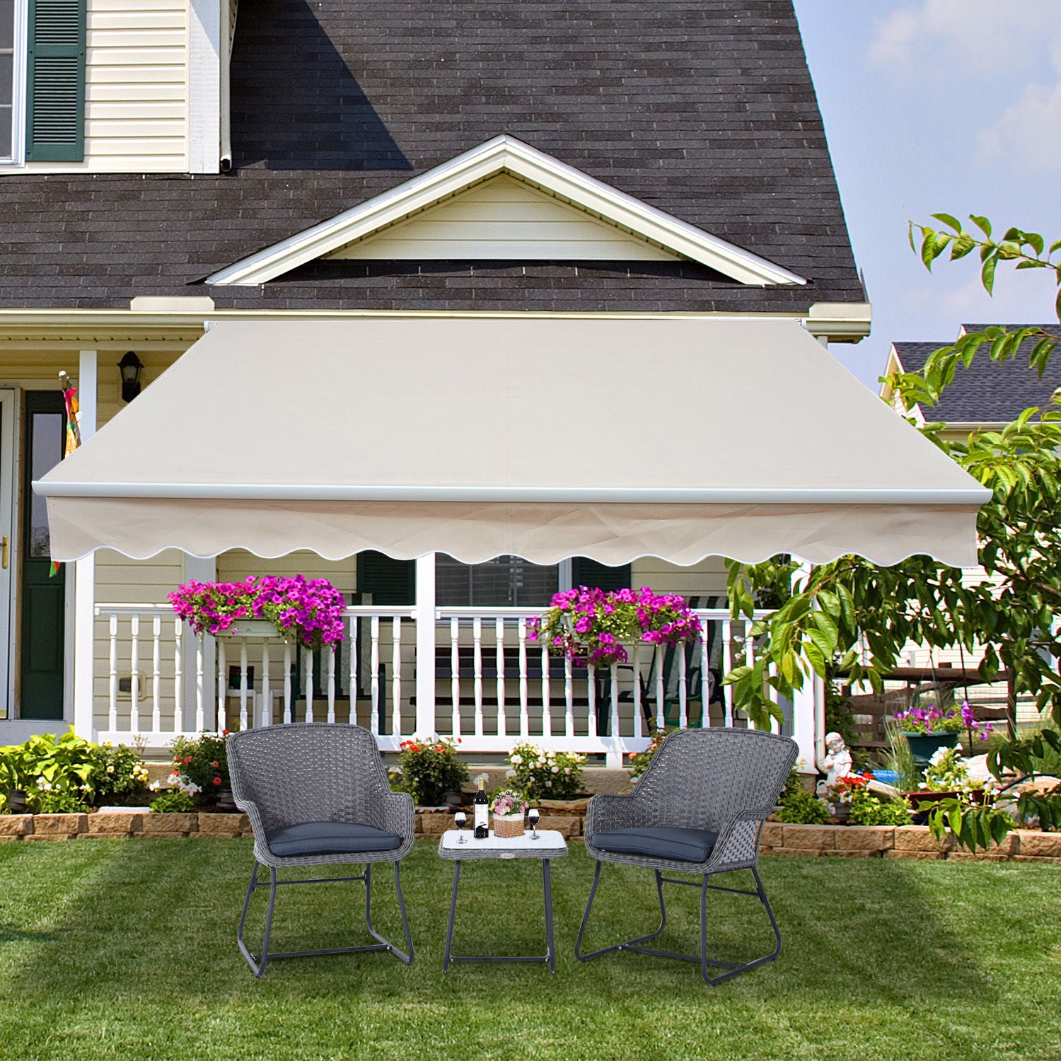 Outsunny Gelenkarmmarkise Verstellbare Klemmmarkise Terrassenmarkise 4,5 x 3m Sonnenschutz mit Kurbel, Balkonmarkise, Beige