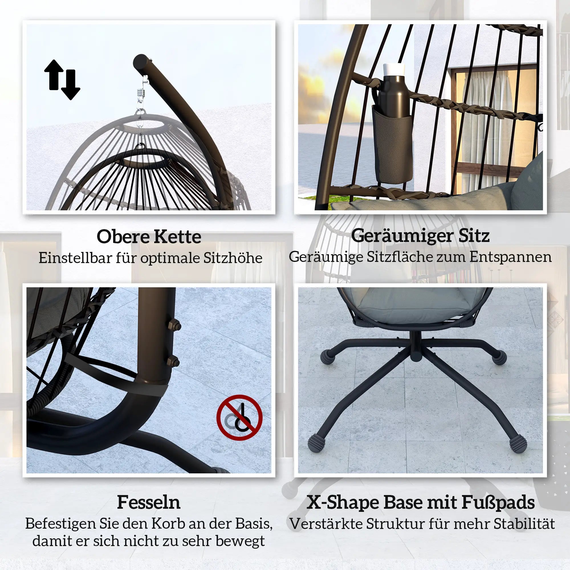 Outsunny Hängesessel Outdoor faltbar mit Becherhalter