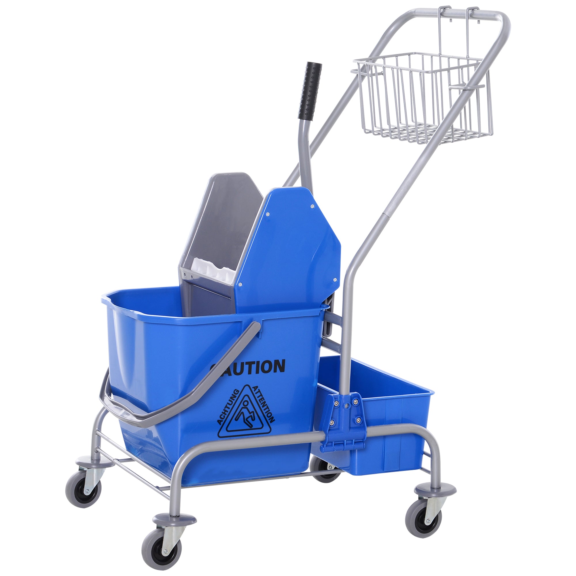HOMCOM Reinigungswagen, Moppwagen, 25 L Fassungsvermögen, 4 Räder, Kunststoff, Blau