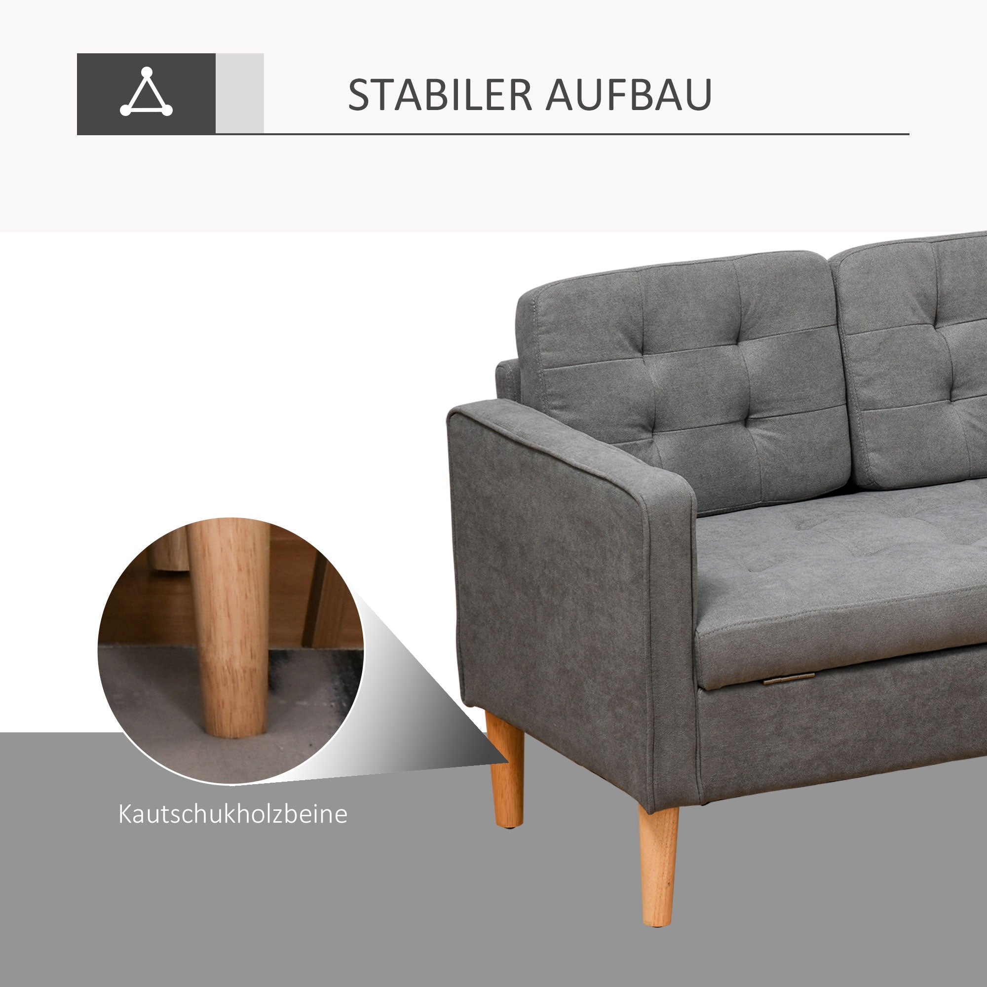 HOMCOM 3 Sitzer Sofa, Couch mit Stauraum, Holzbeine, Gepolsterter Polstersofa mit Samtoptik für Wohnzimmer, Schlafzimmer, 166,5 x 62 x 82 cm, Grau