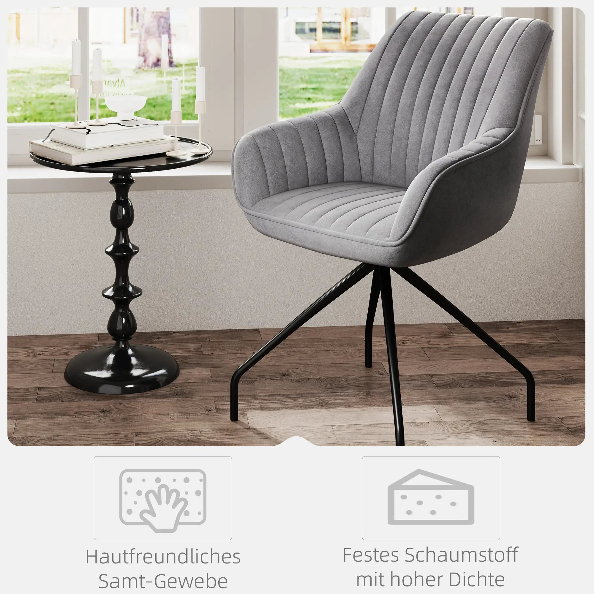 HOMCOM Drehbarer Armstuhl, Moderner Akzentsessel mit Metallbeinen für Wohnzimmer, Schlafzimmer, Büro, Grau