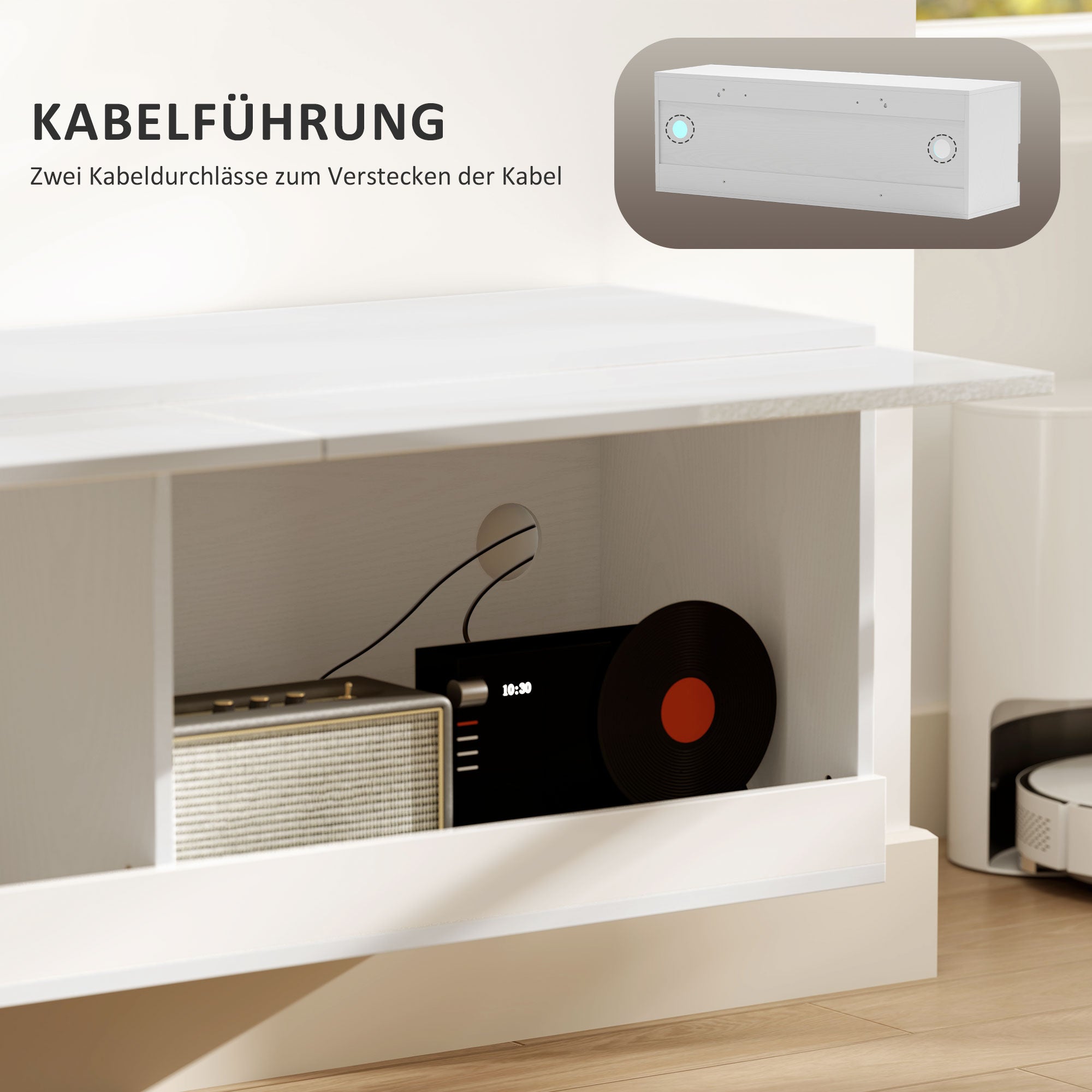 HOMCOM TV-Hängeschrank mit LED-Beleuchtung, 16 Blinkmodi, Wandmontierter TV-Schrank, Offene Regale, 120 x 35 x 40,5 cm, Weiß