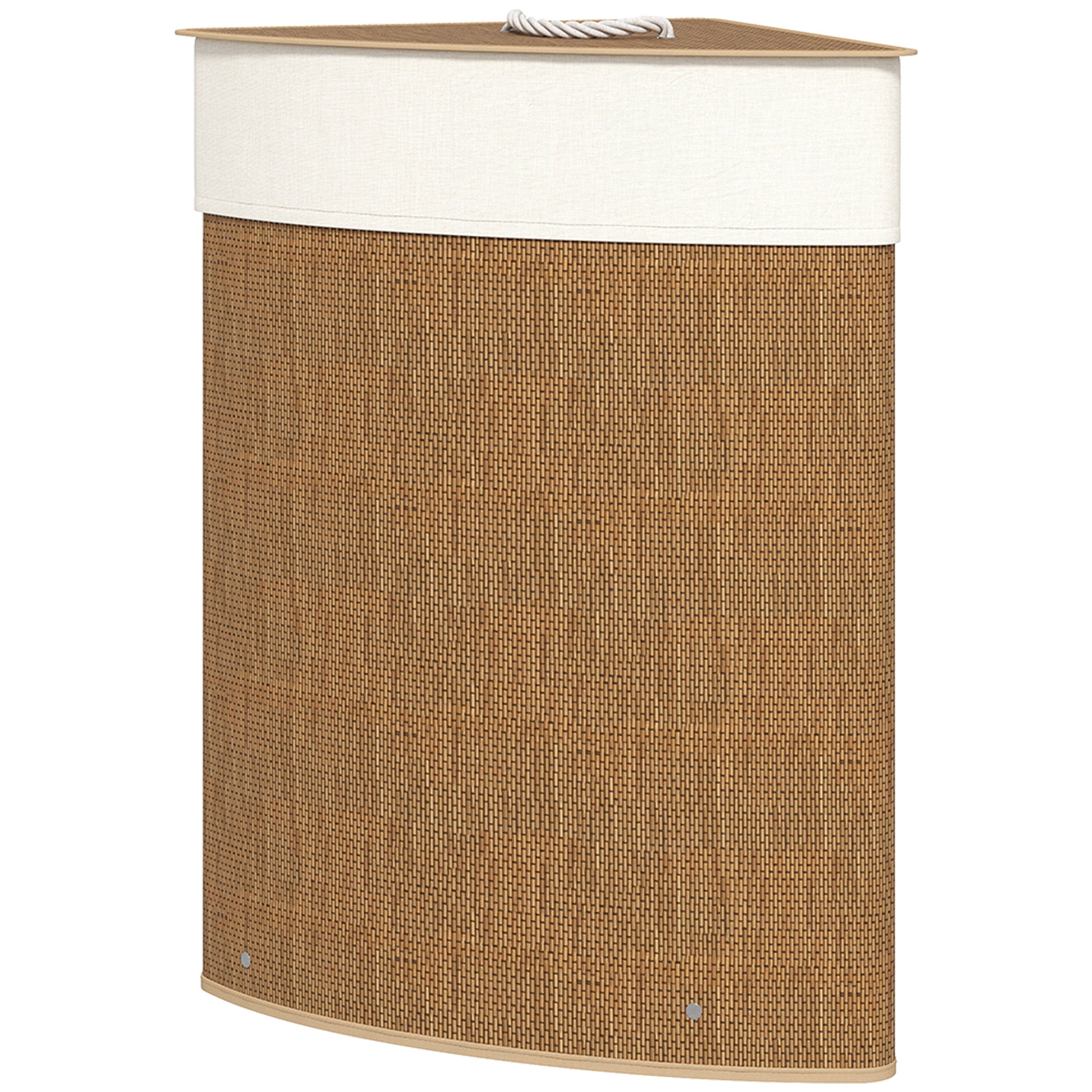 HOMCOM Wäschekorb im Eckdesign, Bambusgeflecht, 55 Liter, Stoffbeutel, Metallrahmen, Braun